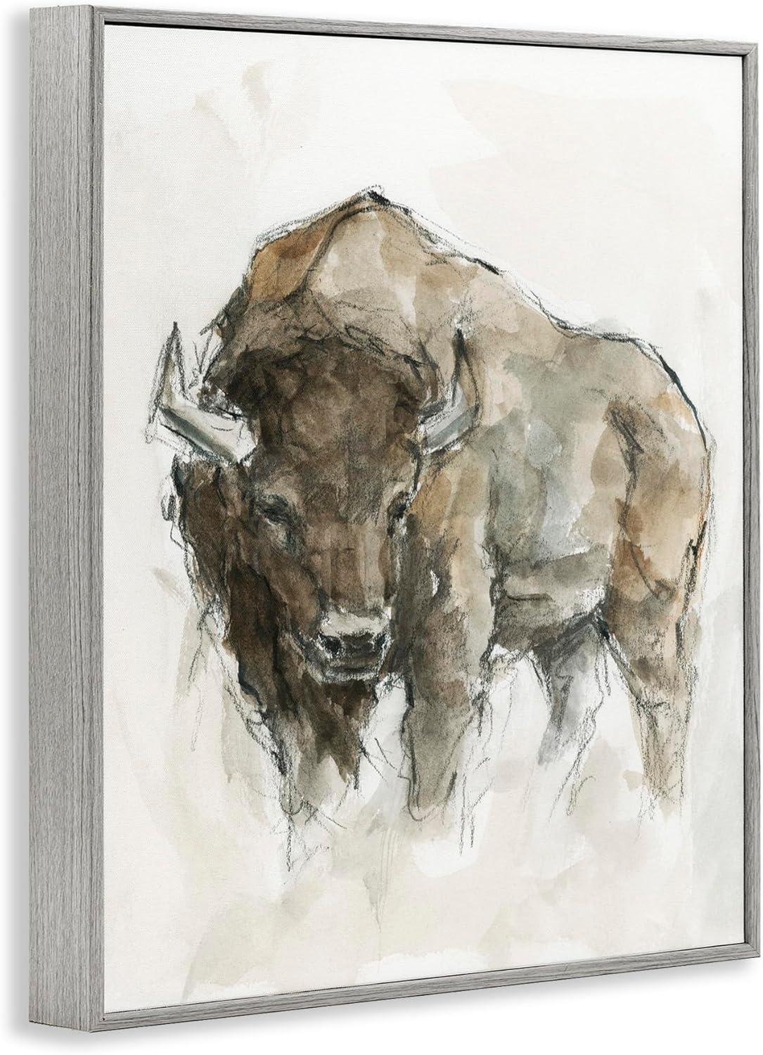 Stupell Industries Western American Buffalo Brown Country Animal Painting Framed Art Print Wall Art, 24x30, By Ethan Harper