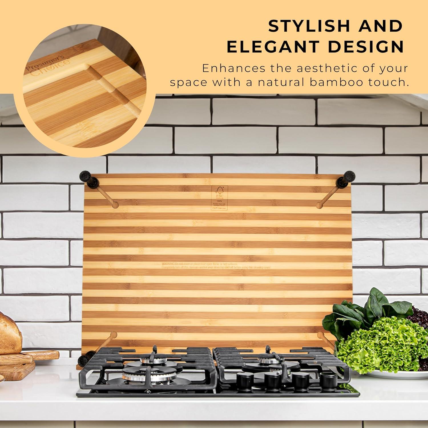 Prosumer's Choice Bamboo Stovetop Cover Cutting Board with Adjustable Legs - Large Size