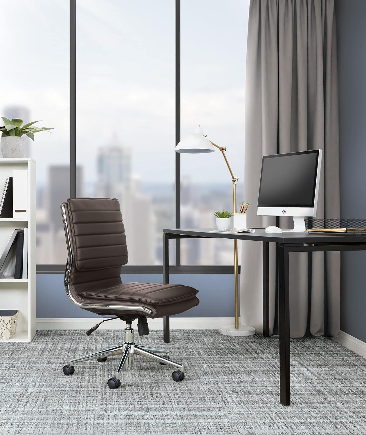 Espresso Executive Swivel Office Chair with Leather and Metal Base