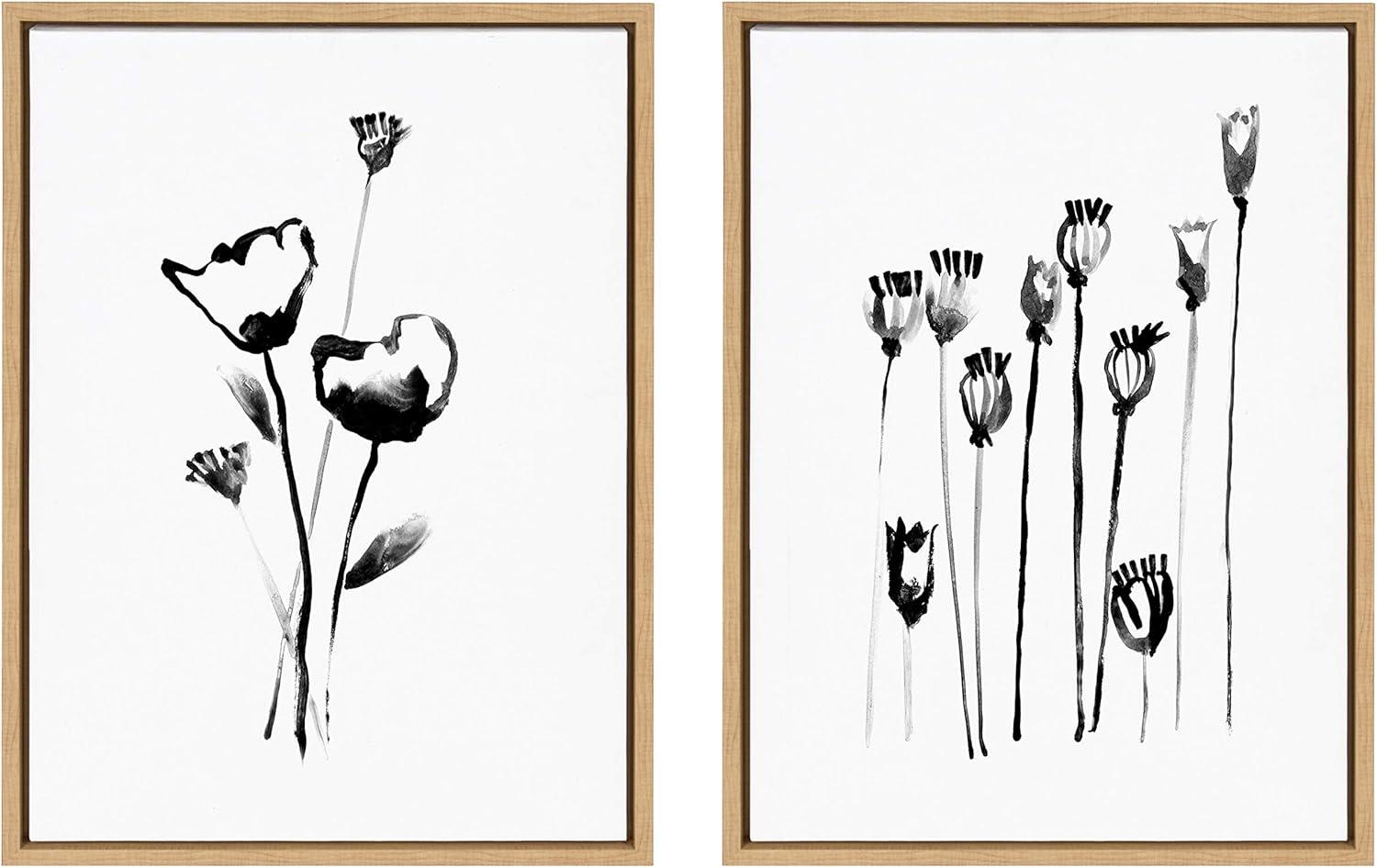 Kate & Laurel All Things Decor 18"x24" (Set of 2) Sylvie Wildflowers and Seed Pods by Teju Reval Framed Wall Canvas Set Natural