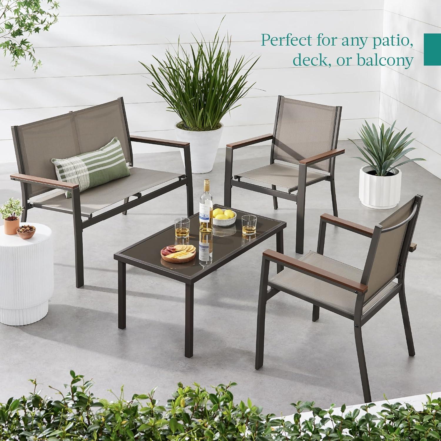 Best Choice Products 4-Piece Outdoor Textilene Patio Conversation Furniture Set w/ Loveseat, Table