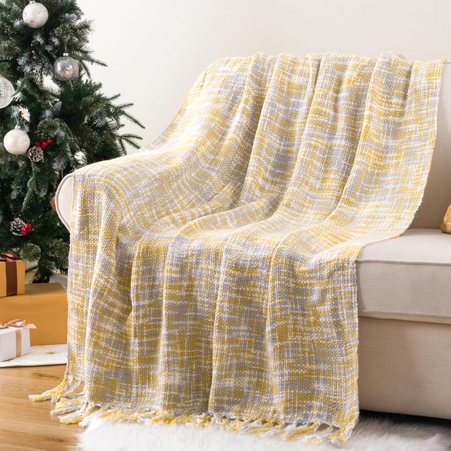 Battilo Yellow Throw Blanket for Couch, Gold Knit Throw Blanket for Bed, Outdoor Throw Blankets for Sofa,Holiday Blankets,50"x60"