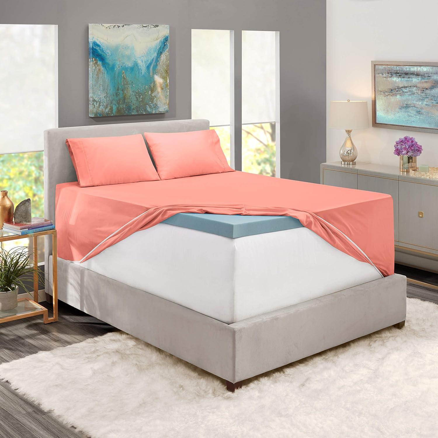 Extra Deep Pocket 6 Piece Bed Sheet Set – Super Deep Fitted Sheet Fits Mattress from 18-24 inces Depth – Double Brushed Microfiber Sheets with 4 Pillow Cases, Queen, Misty Rose