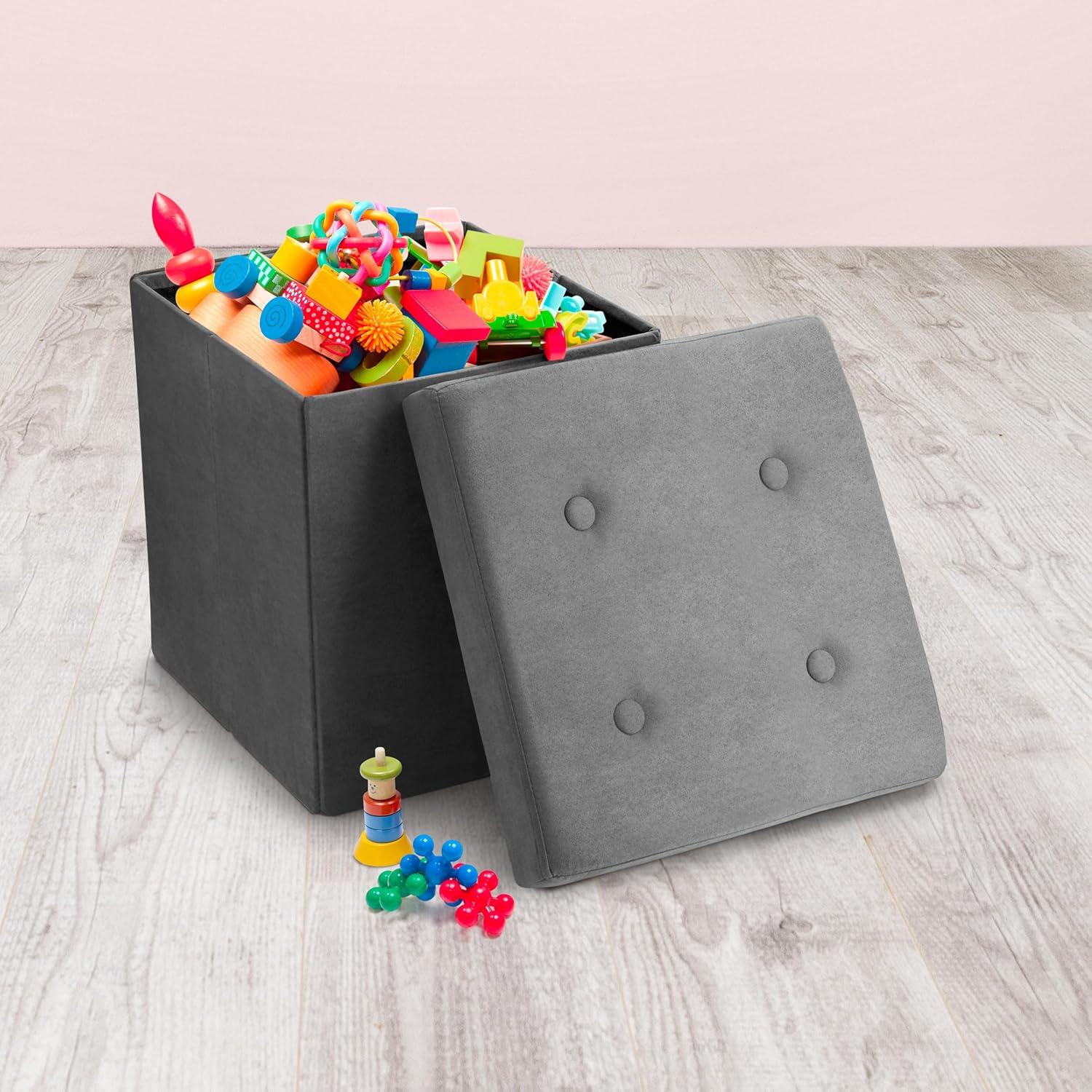 Sorbus Faux Suede Storage Ottoman Cube - Seat & Declutter! Plush cushion, hidden storage, lightweight & portable. Folds flat (Gray)