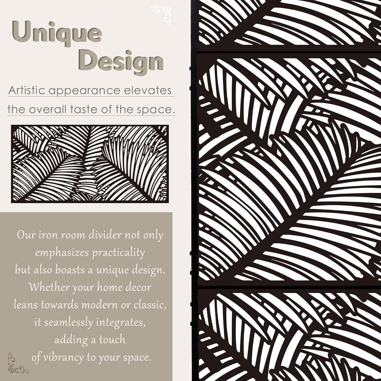 Kozyard Kozyard Metal Privacy Screen Decorative Outdoor Divider With Stand Panels (Black Palm Leaf)