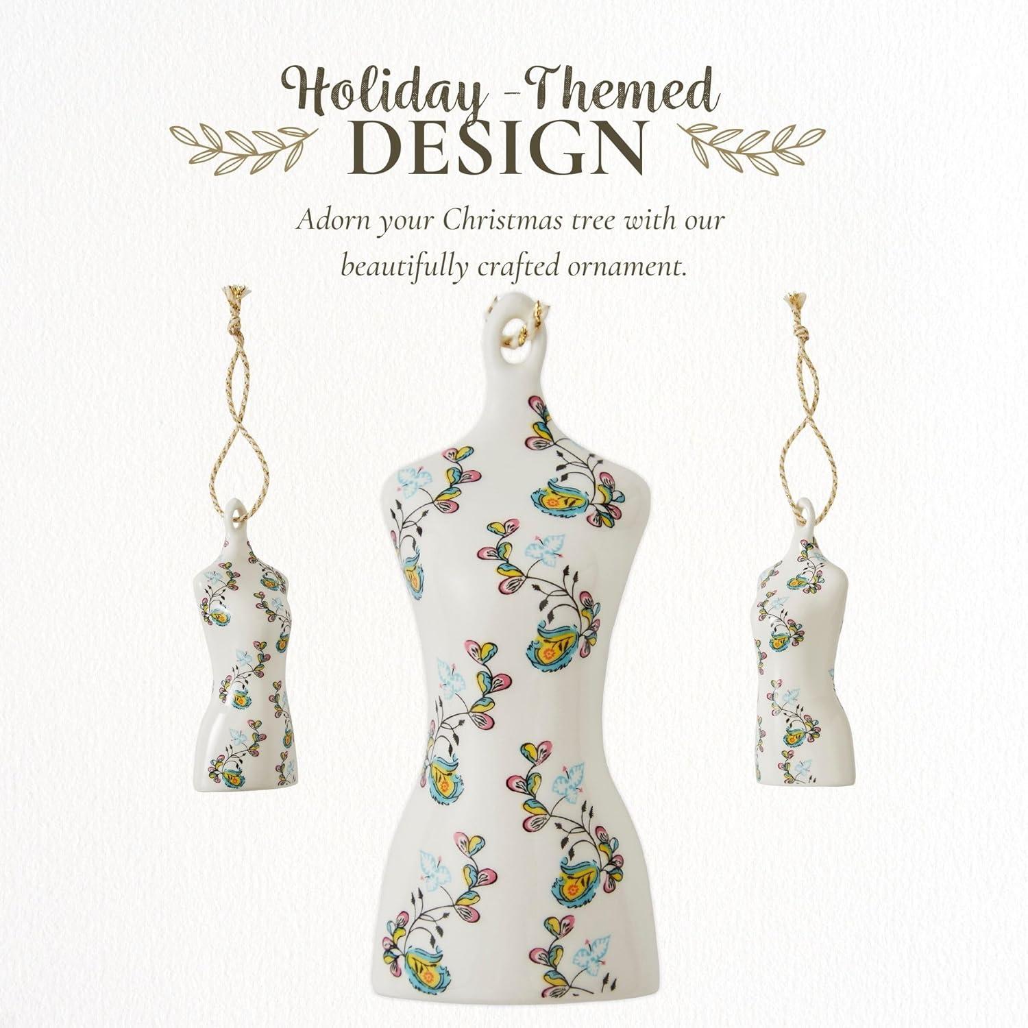 Kit Kemp by Spode Psycho Sprig Blue Mannequin Christmas Bauble, Handcrafted Porcelain Festive Keepsake, Personalized Holiday Collectible Ornament