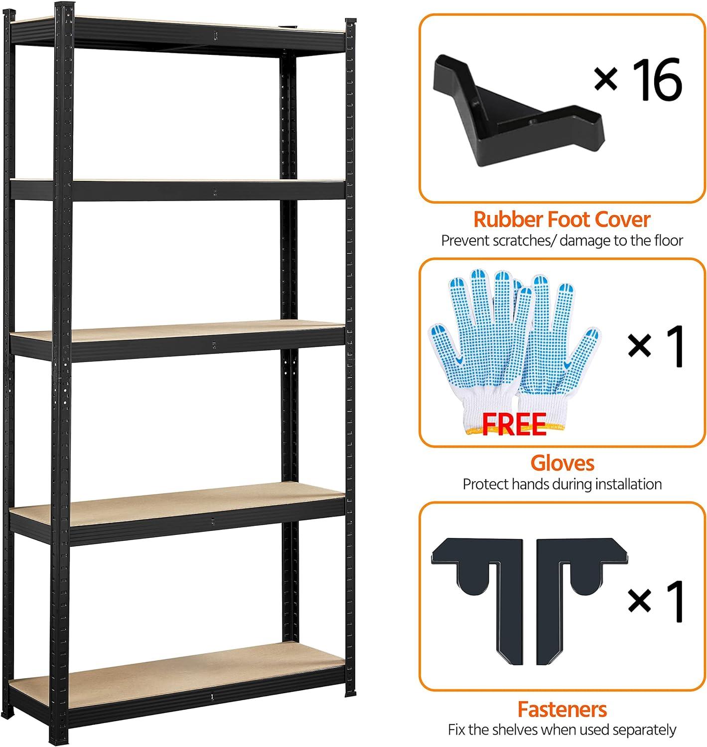 Smile Mart 2PCS 5 Tiers Adjustable Storage Shelf Units for Garage, 35.5″ L*12″ W*71″ H, Black