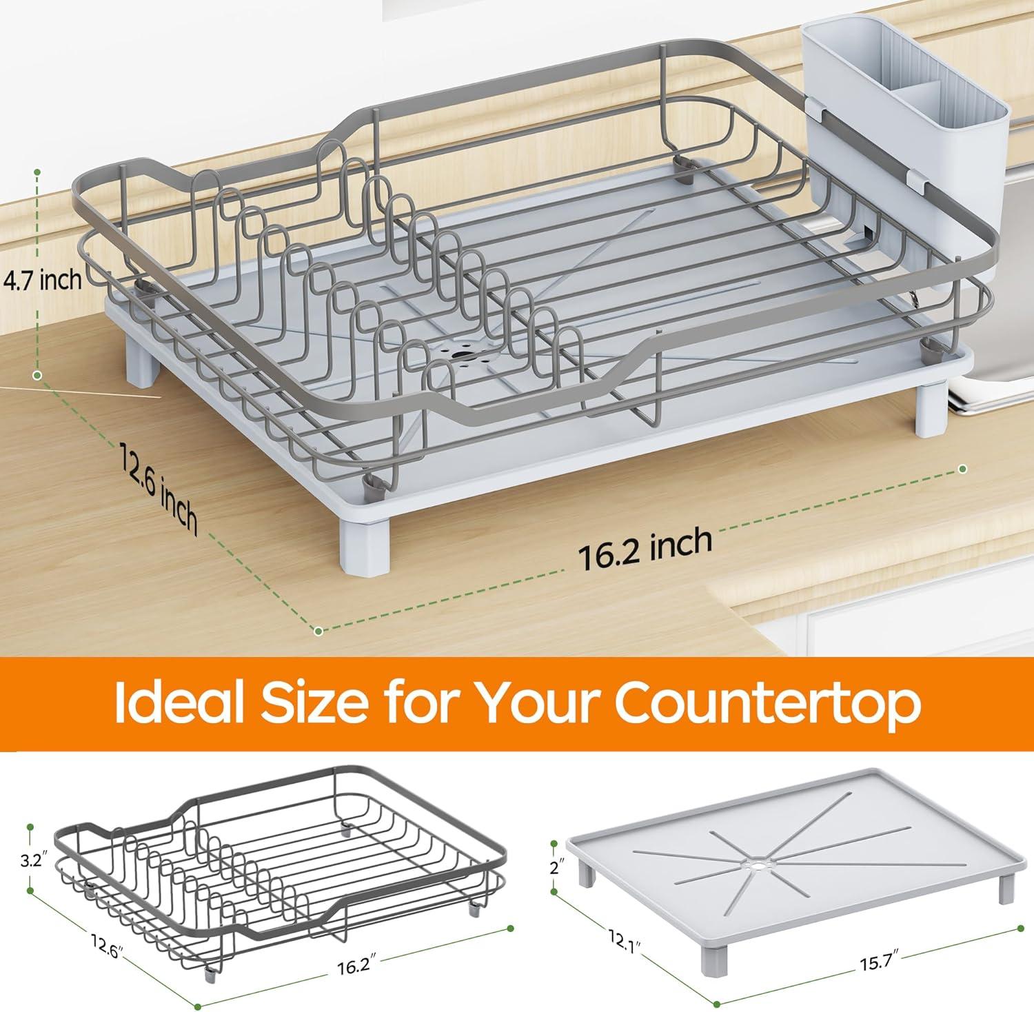 COAHAHA Space-Saving Gray Stainless Steel Dish Drying Rack - Sturdy, Portable, Easy Drainage