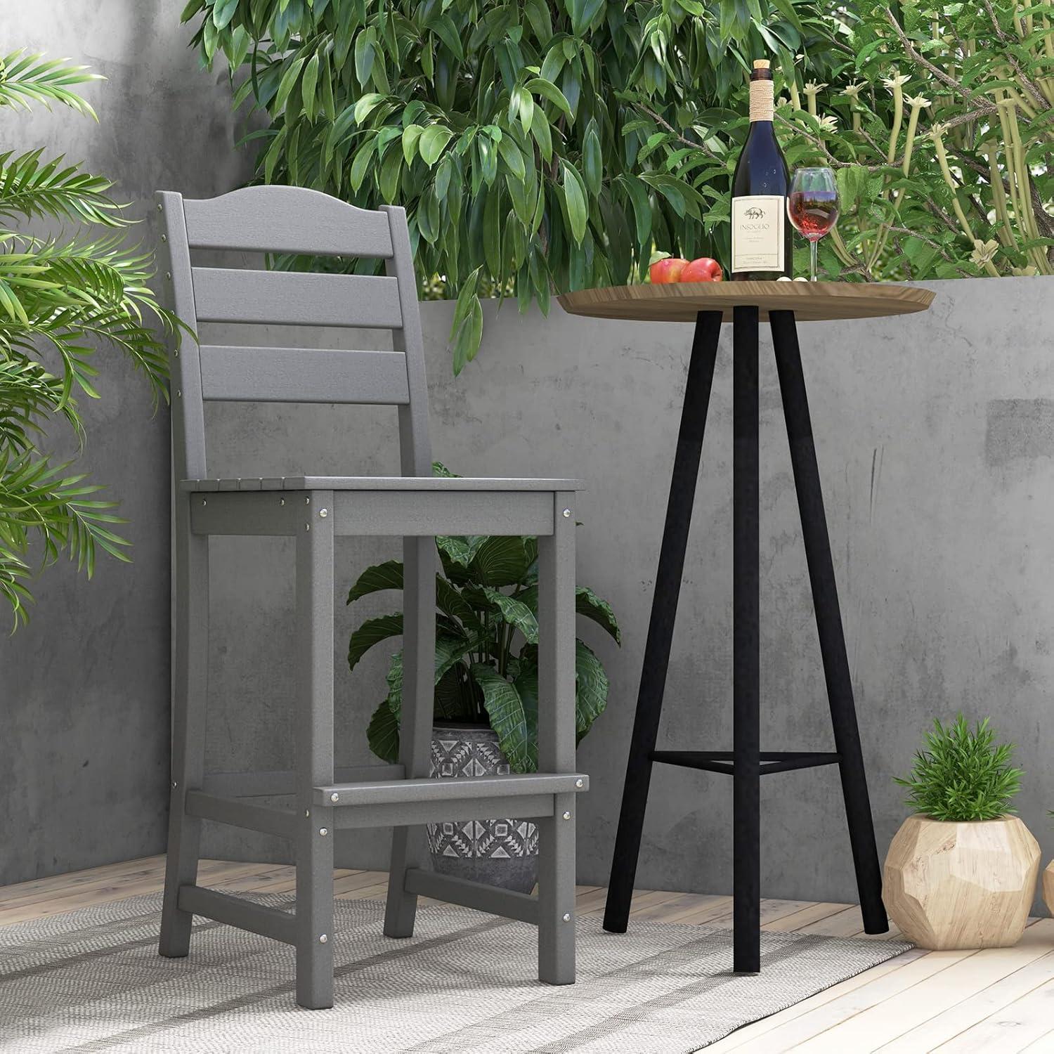 Resenkos Comfortable & Stylish Contemporary Barstool, 30 Inches Counter Height HDPE Bar Stool with Backrest and Footrest-Gray