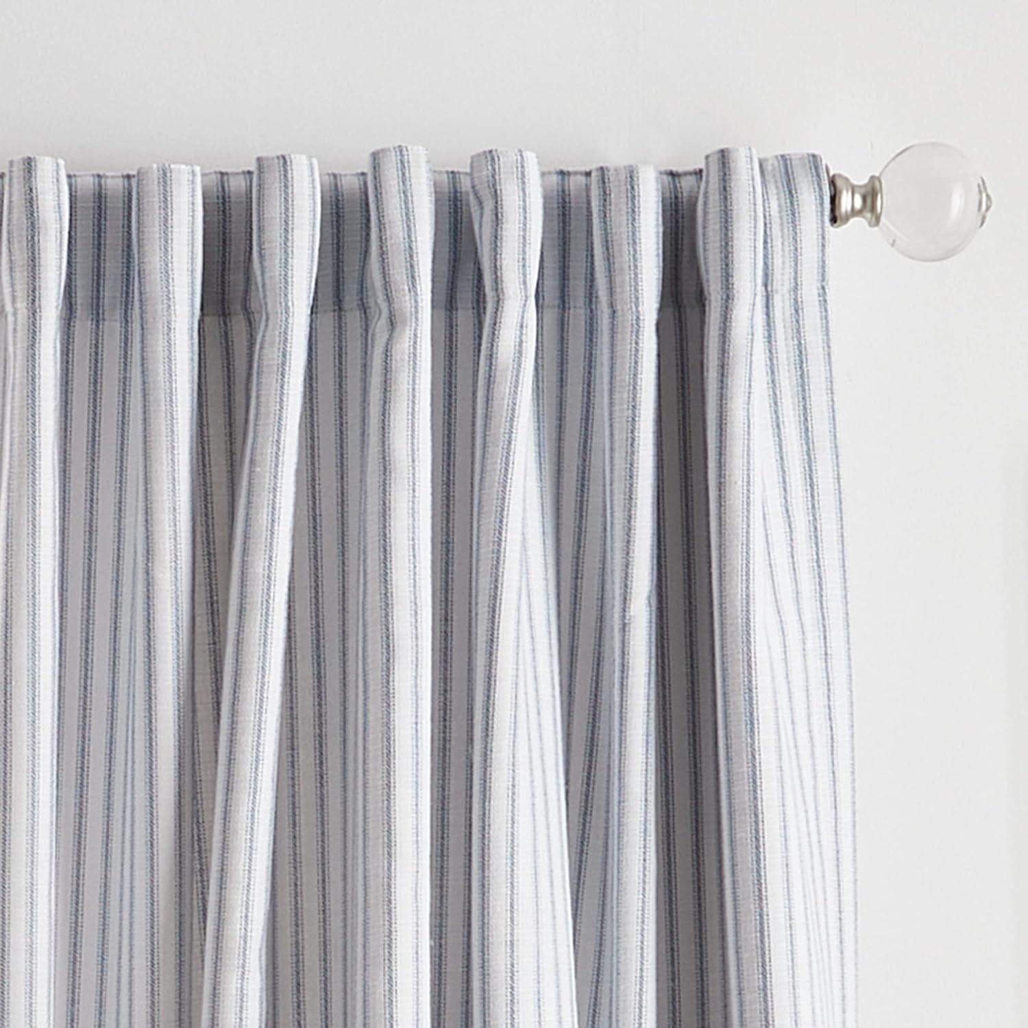 Martha Stewart 84"x50" 2pk Ticking Striped 84" Back Tab Black Lined Blackout Curtain Panel