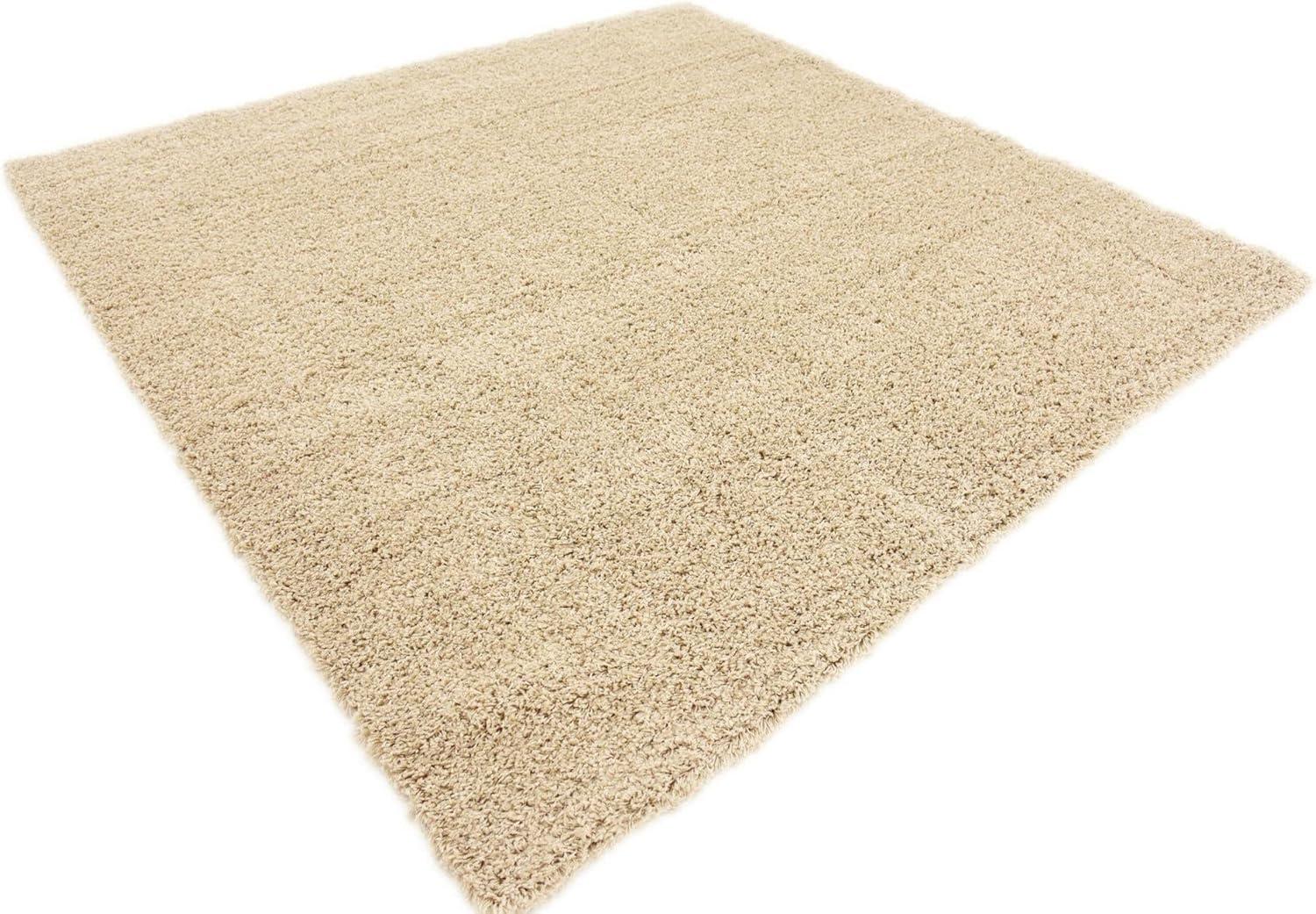 Taupe Square Soft Shag Synthetic Area Rug for Easy Care