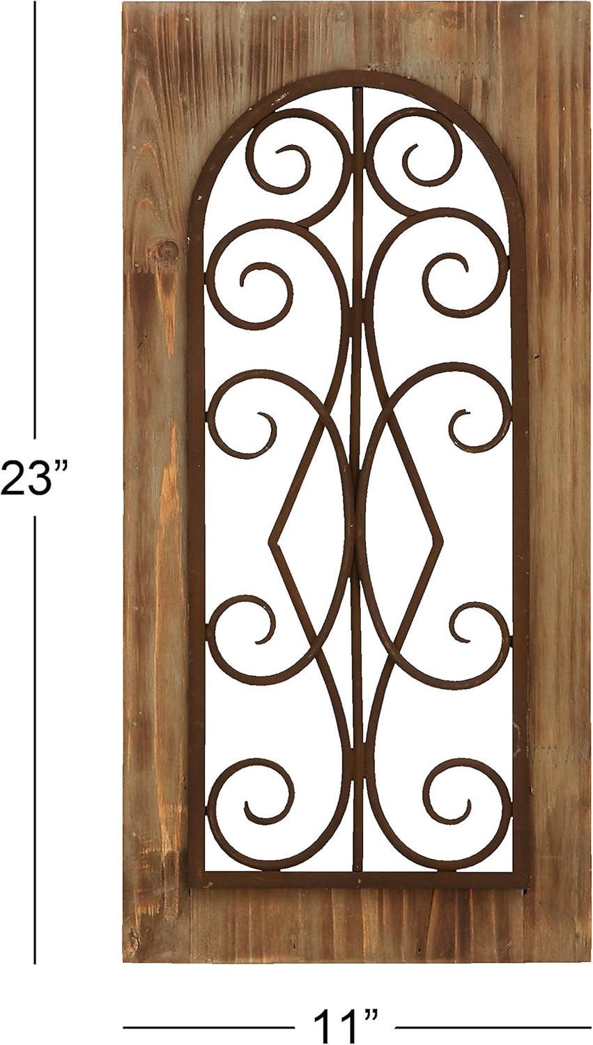 Rustic Brown Wood and Metal Scroll Wall Hanging