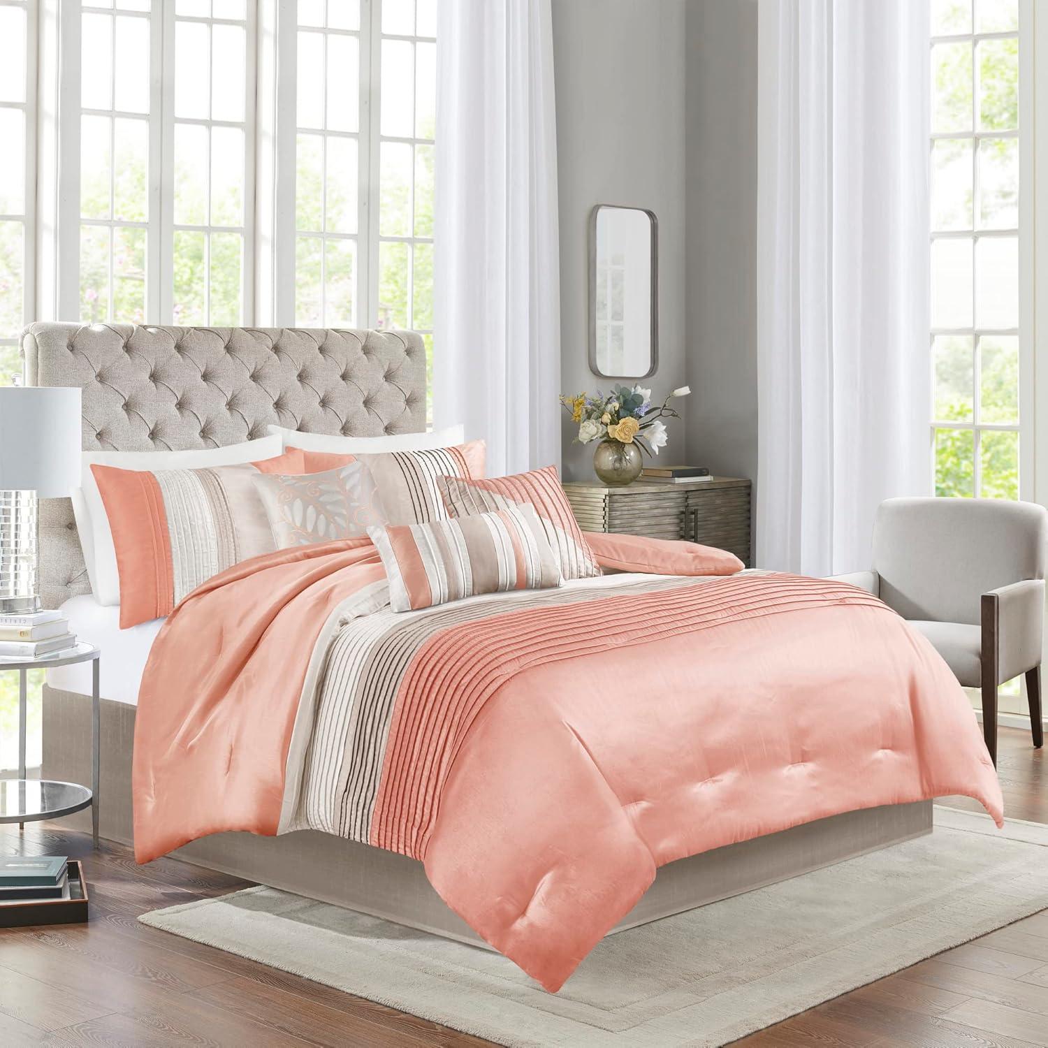 Madison Park Amherst 7 Piece Striped and Pleated Comforter Set