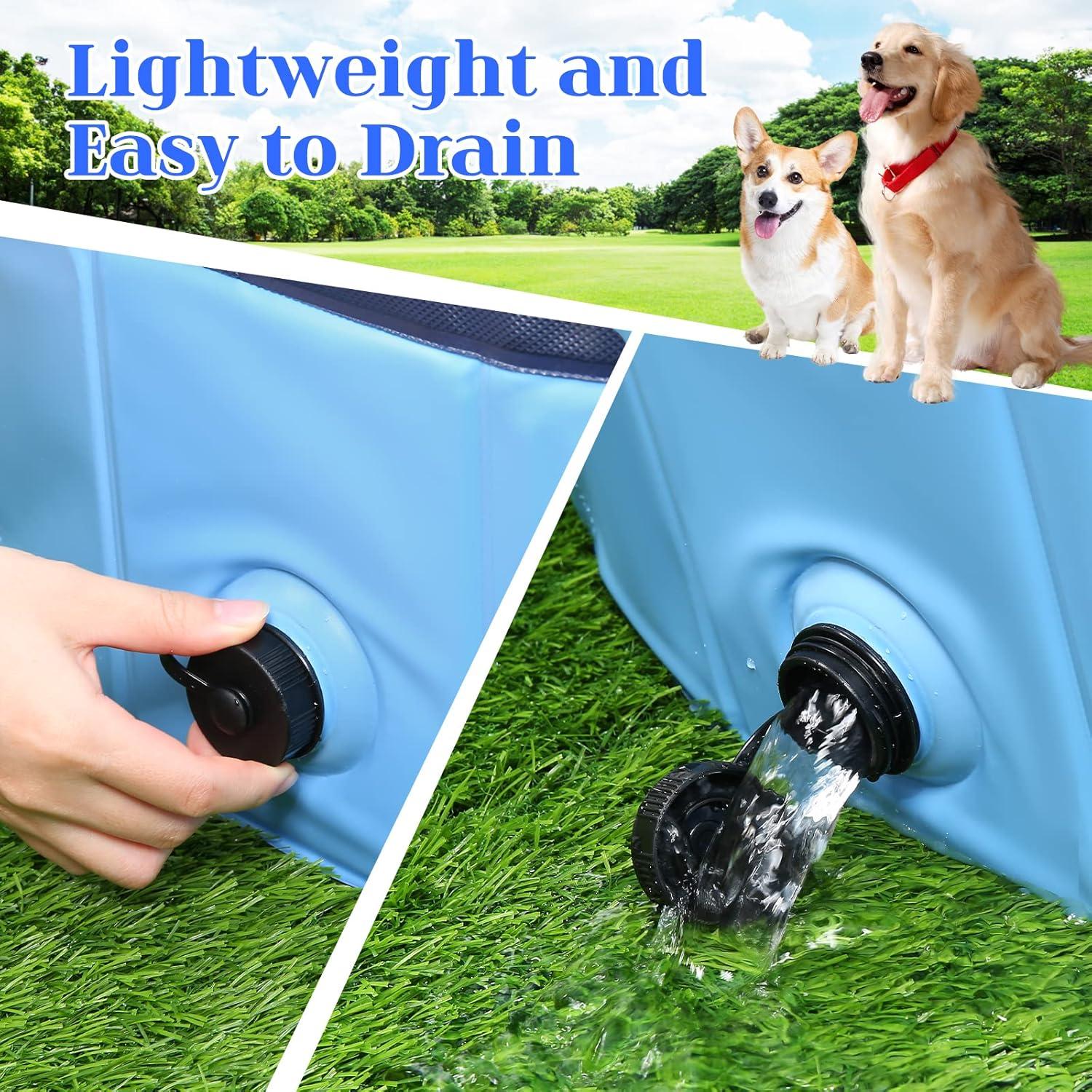 Foldable Dog Bath Swimming Pool Plastic Kiddie Pool Professional Tub Collapsible Grooming Bathtub for Pets Kids Baby and Toddler, 32 x 8 Inches Blue (Blue, S - 32'' x 8'')