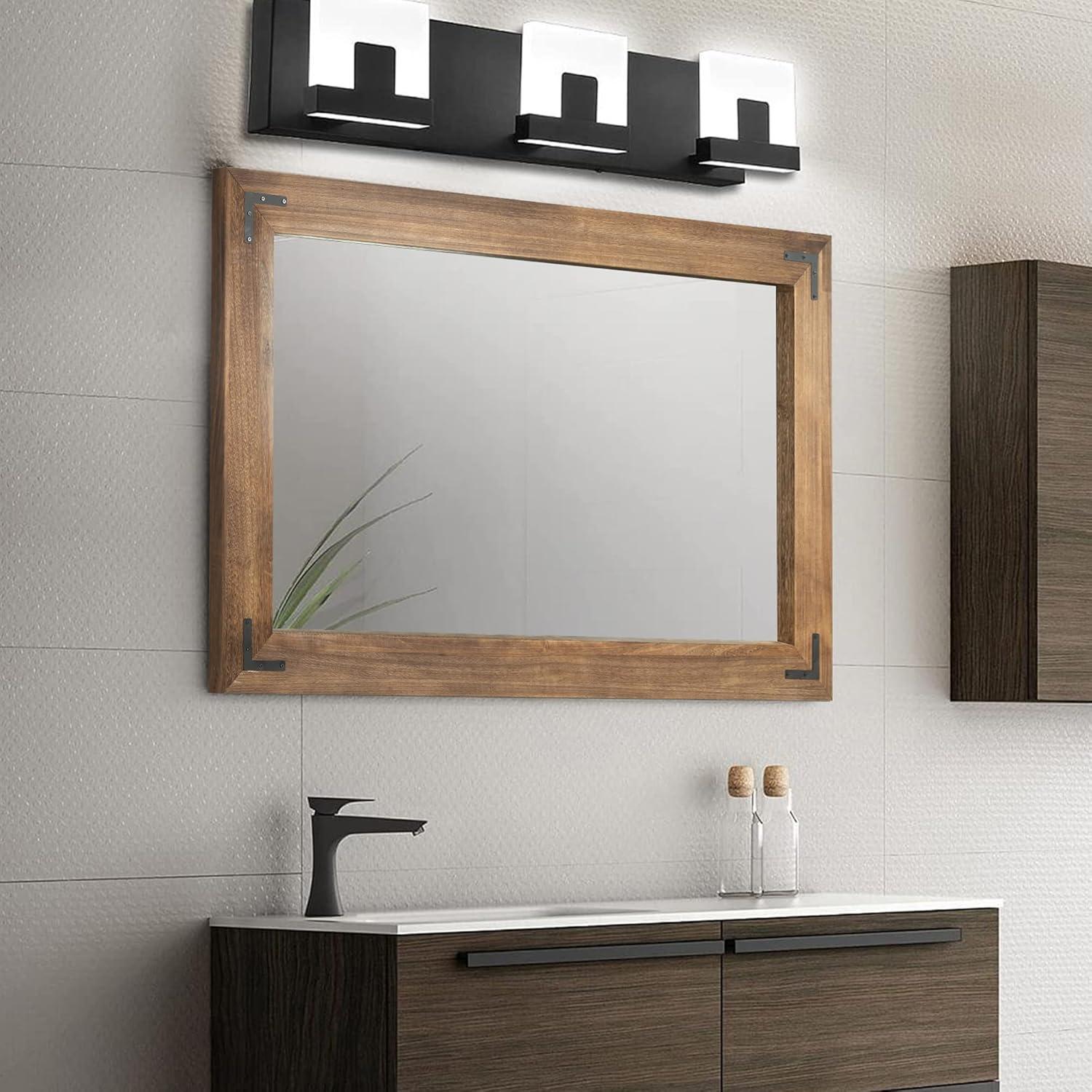 Rustic Natural Wood and Iron Rectangular Wall Mirror