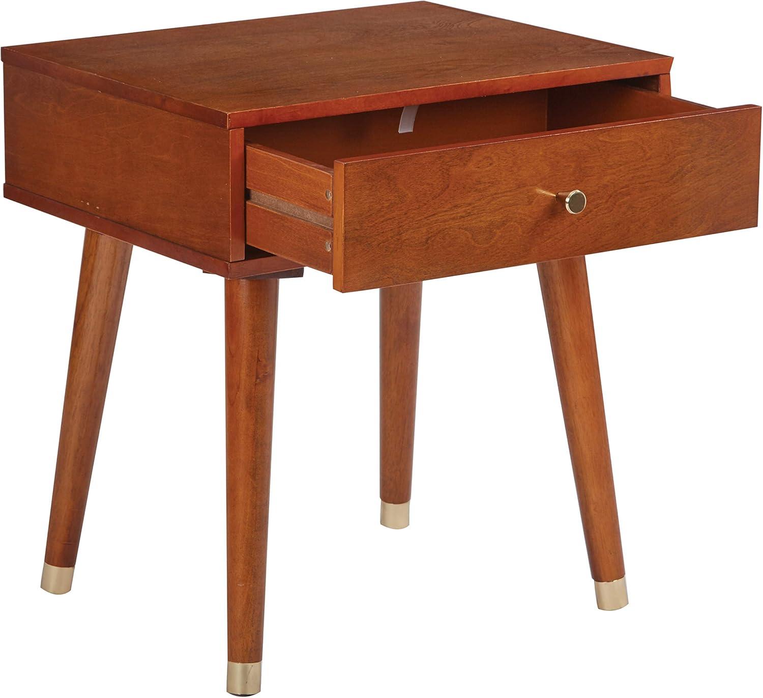 Cupertino Light Walnut Wood and Metal 2-Drawer Side Table