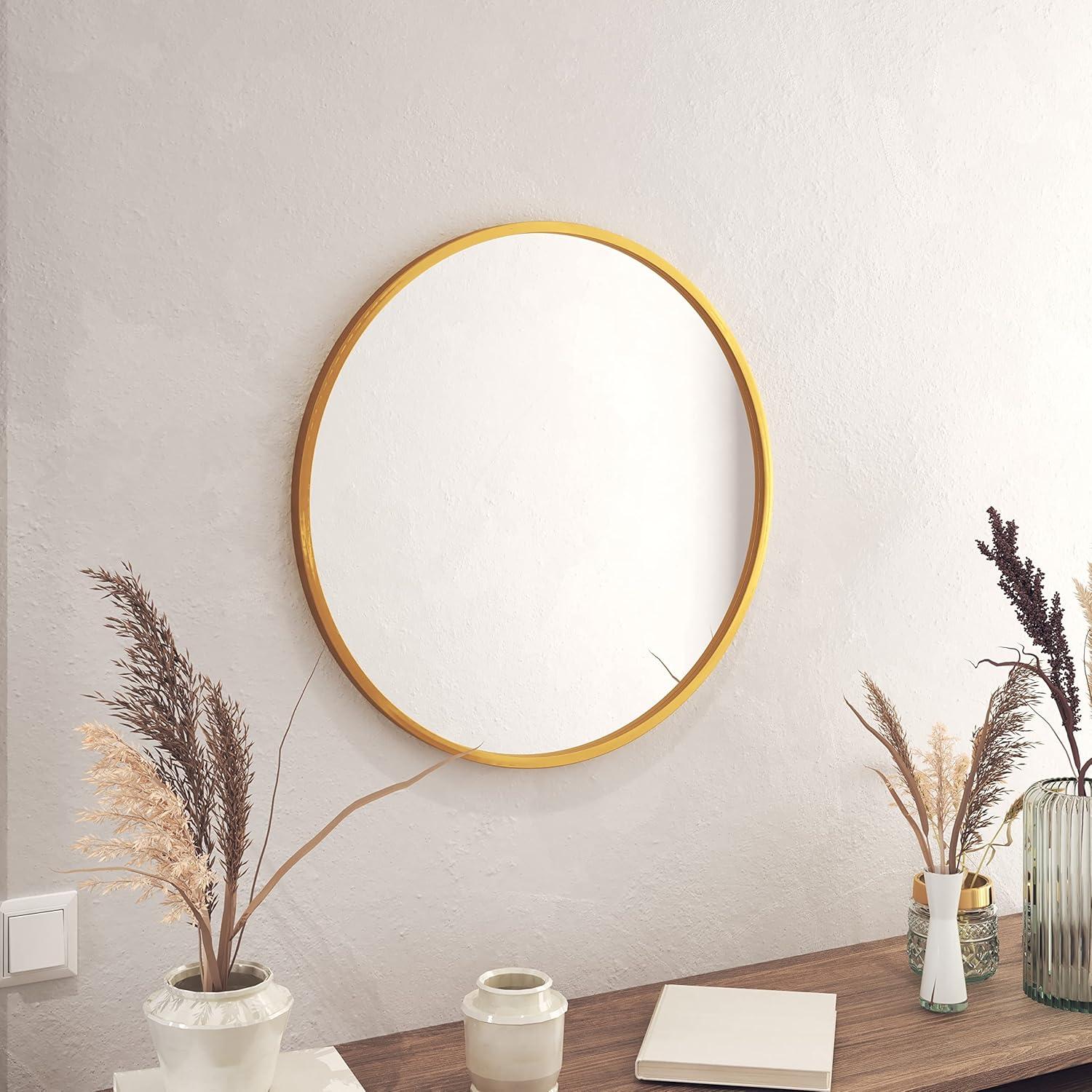 HBCY Creations Gold Circle Wall Mirror 24 Inch Round Wall Mirror for Entryways, Washrooms, Living Rooms and More (Gold, 24")
