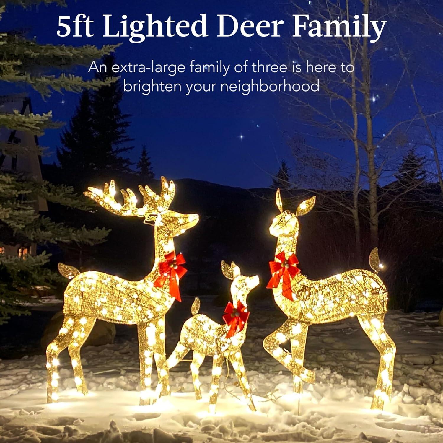 Best Choice Products 3-Piece Lighted Christmas Deer Set Outdoor Yard Decoration w/ 360 LED Lights, Stakes