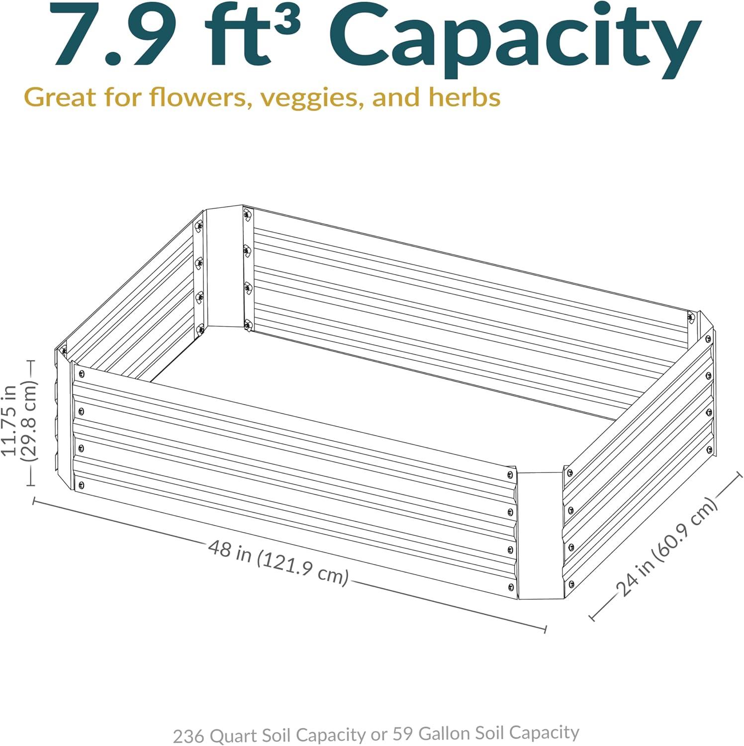 Sunnydaze Hot Dip Galvanized Steel Raised Garden Bed for Plants, Vegetables, and Flowers - 48" L x 11.75" H - Dark Gray