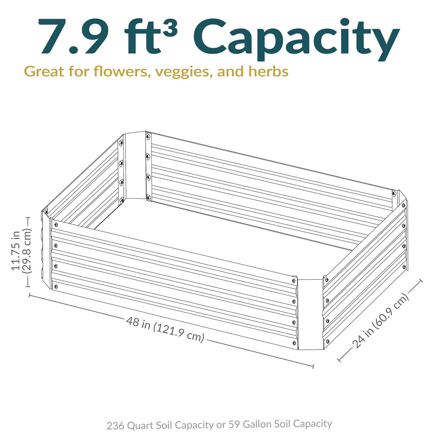 Sunnydaze Hot Dip Galvanized Steel Raised Garden Bed for Plants, Vegetables, and Flowers - 48" L x 11.75" H - Dark Gray