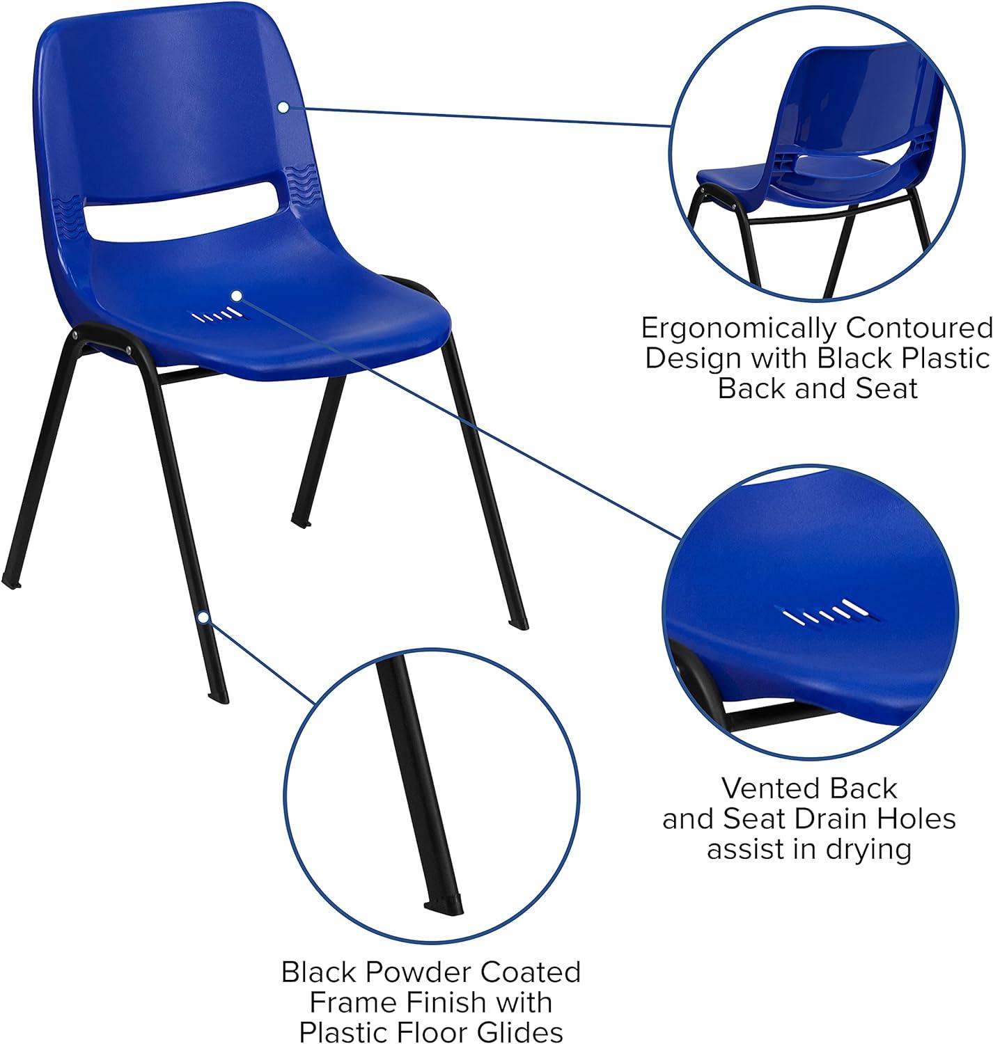 Navy Ergonomic Shell Stack Chair with Black Metal Frame