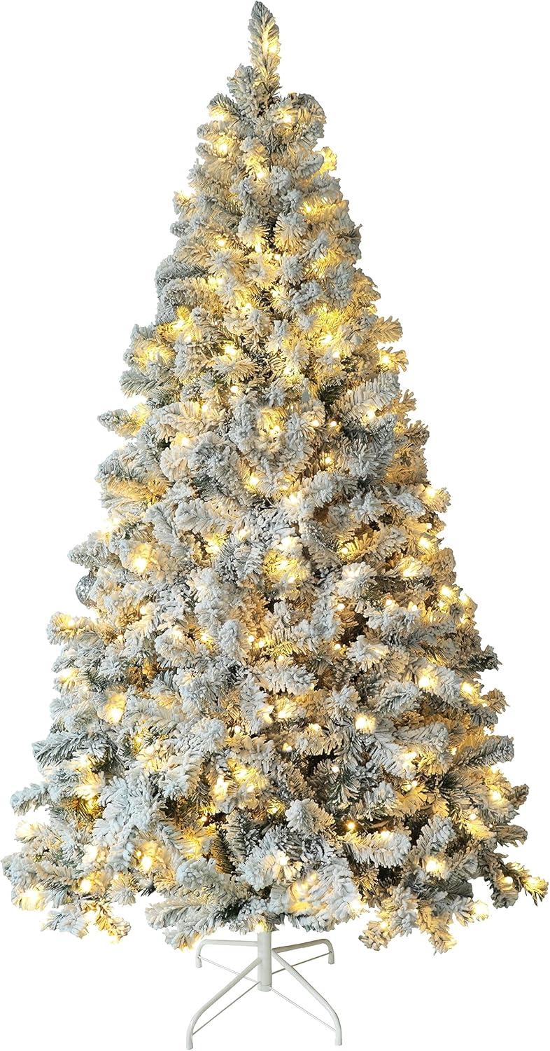 7.9 ft Snow Flocked Pre-Lit White LED Christmas Tree