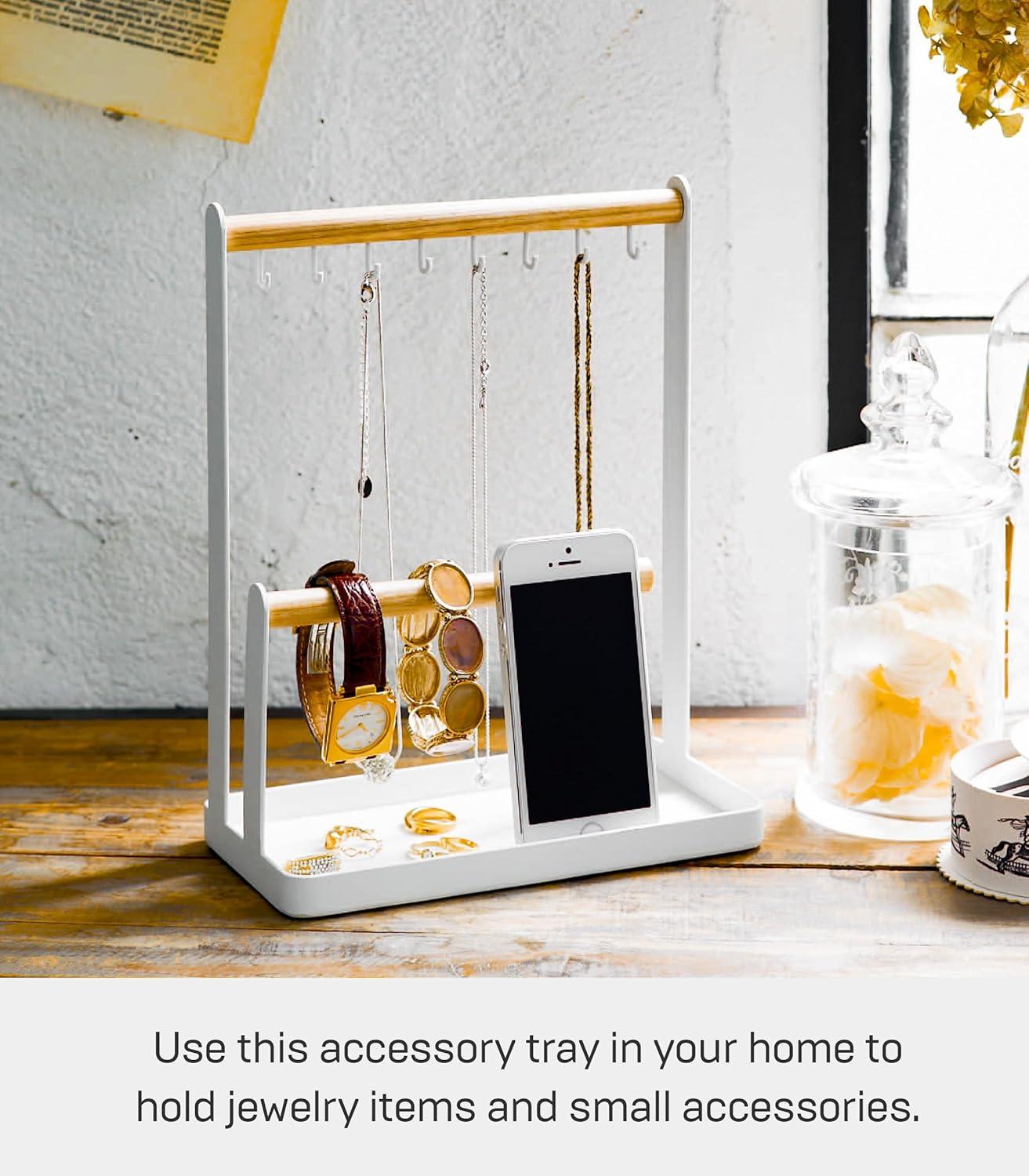 Tosca Yamazaki Home 4-Tier Accessory Tray, Jewelry Holder & Storage Organizer, Steel + Wood, Handles