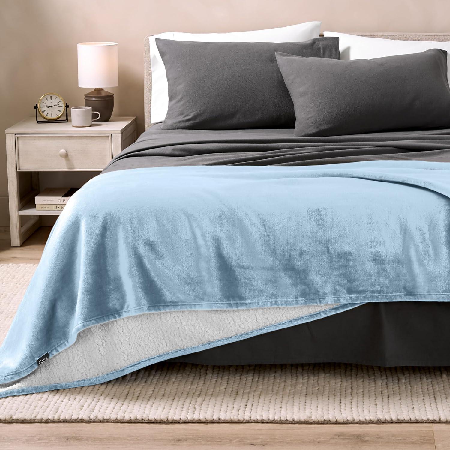 Light Blue Twin/Twin XL Faux Shearling Fleece Blanket by Bare Home