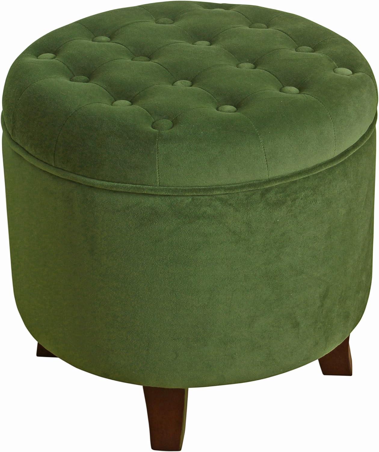 Forest Green Velvet Tufted Round Storage Ottoman