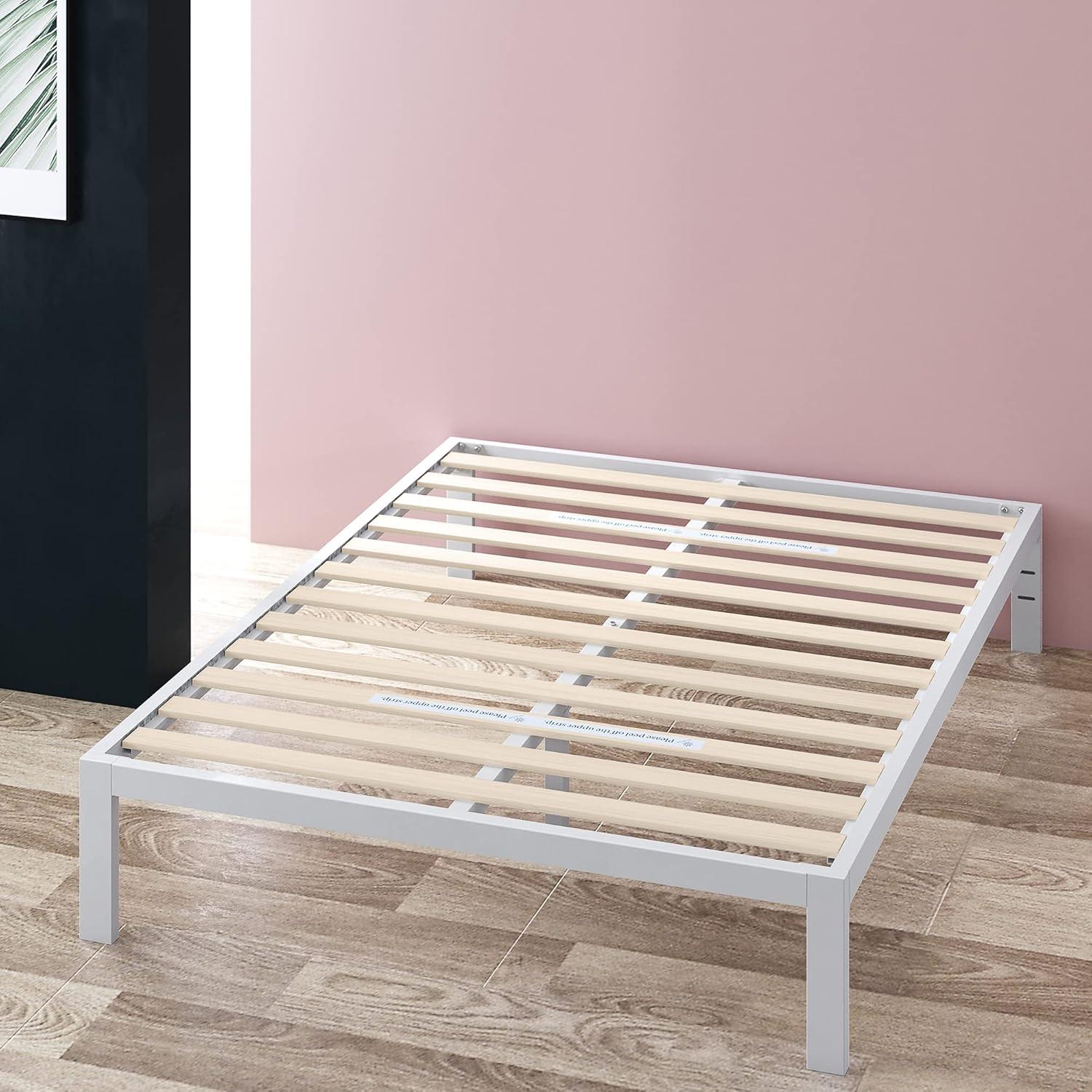 Zinus Mia 14" White Metal Platform Bed Frame, Queen