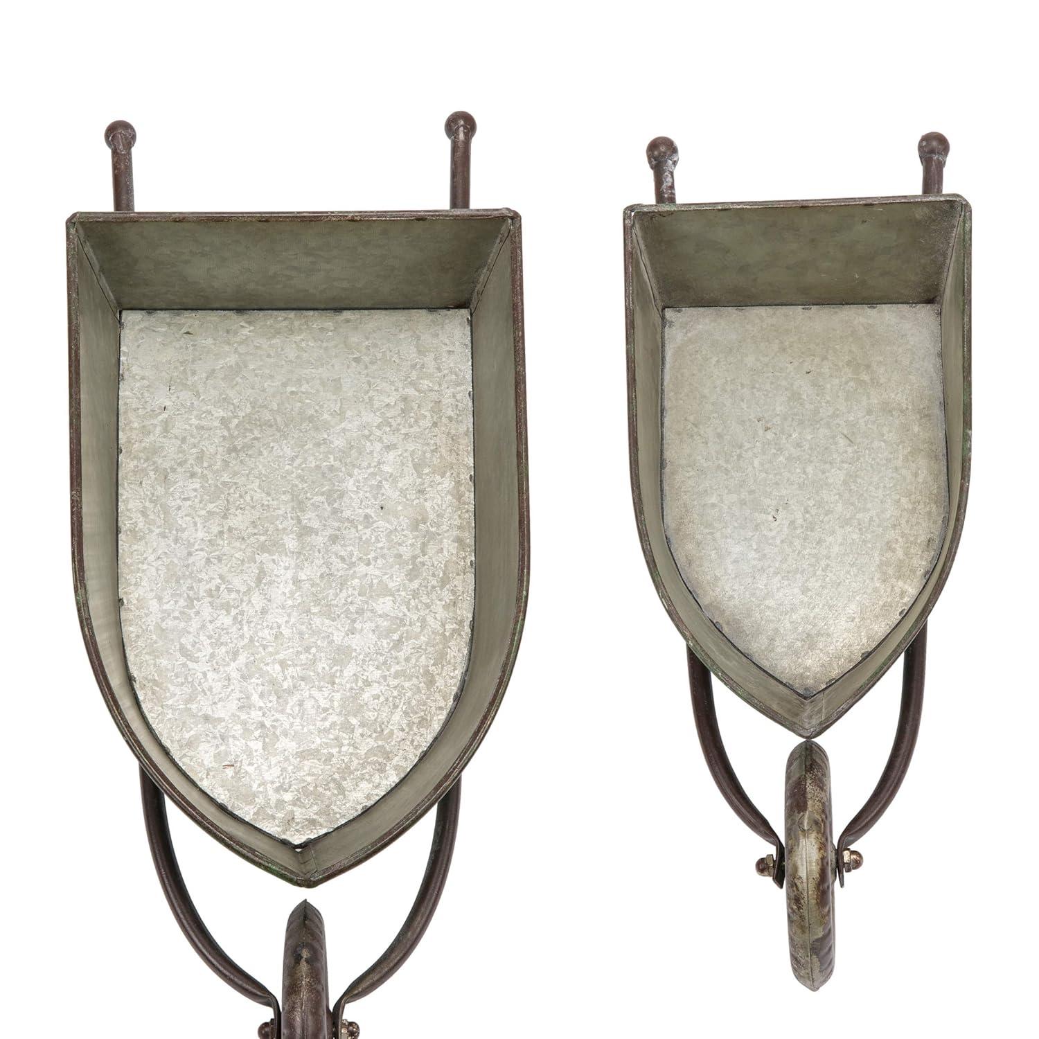 2pk Rustic Iron Wheelbarrow Garden Novelty Planter Green - Alpine Corporation