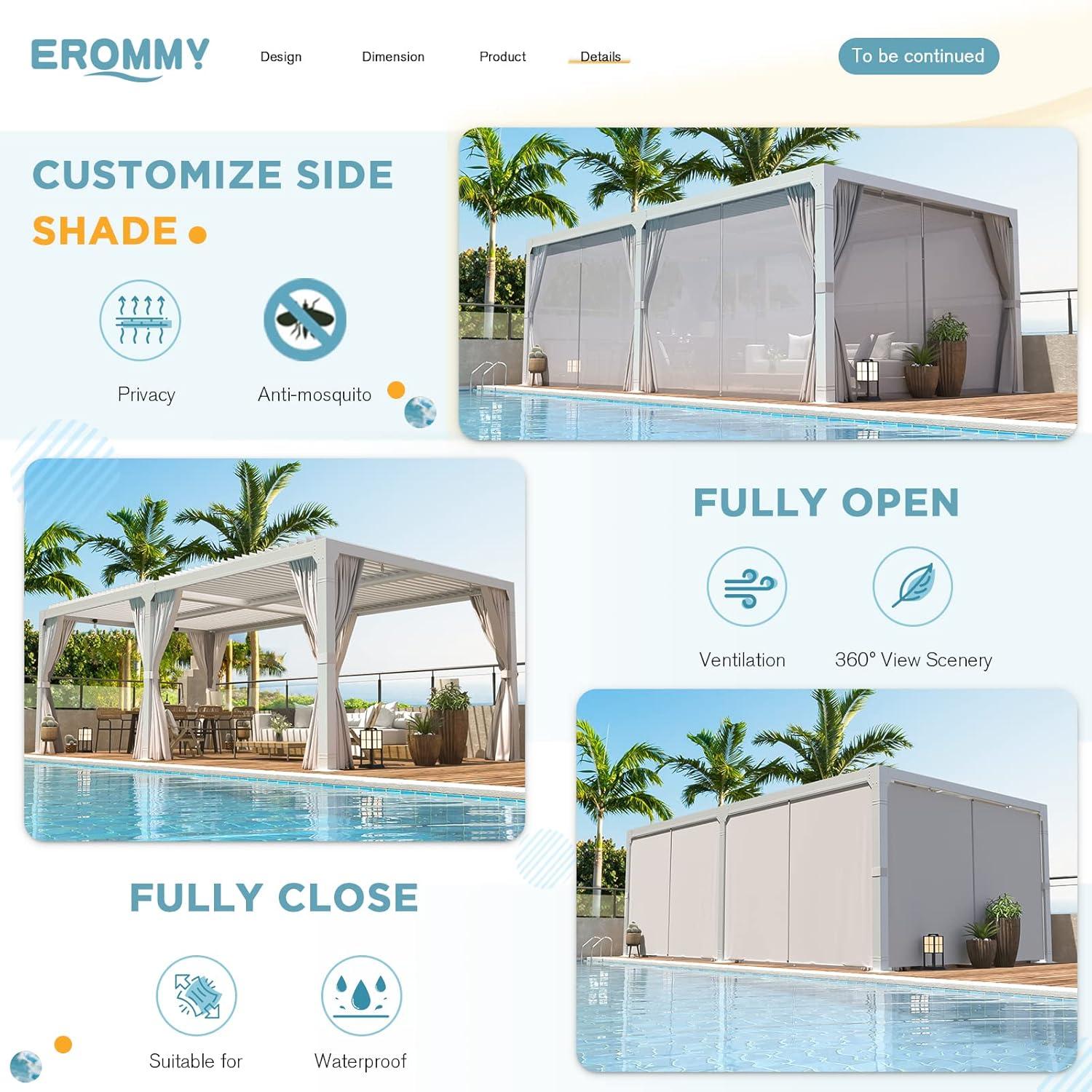 Erommy 10' x 20' Hardtop Gazebo, Adjustable Metal Roof with Curtains & Netting