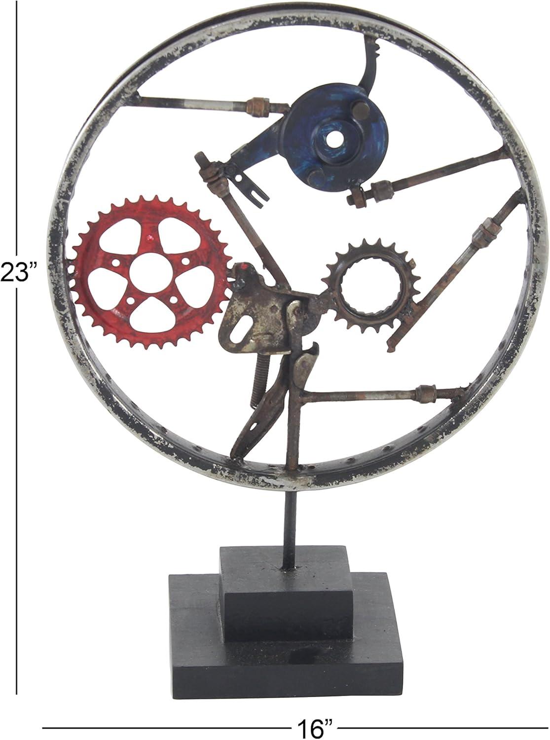 DecMode Iron Industrial Wheel Sculpture, Grey