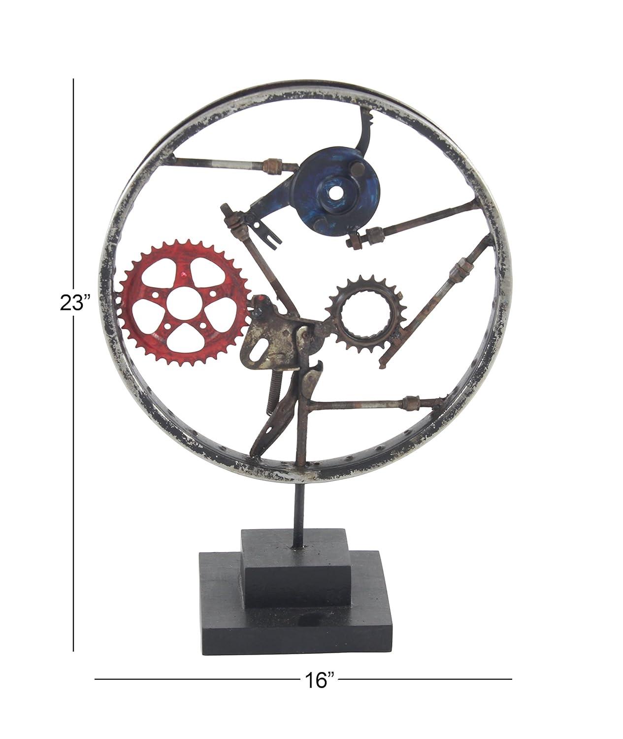 DecMode Iron Industrial Wheel Sculpture, Grey