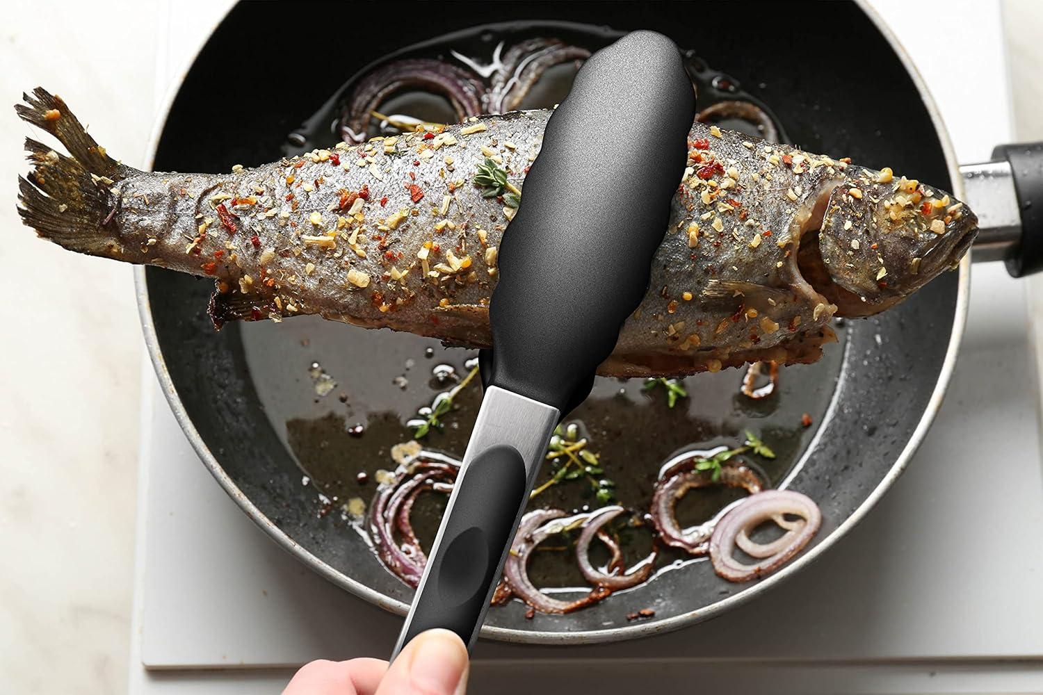 2 Pack Black Kitchen Tongs, Premium Silicone BPA Free Non-Stick Stainless Steel BBQ Cooking Grilling Locking Food Tongs, 9-Inch & 12-Inch