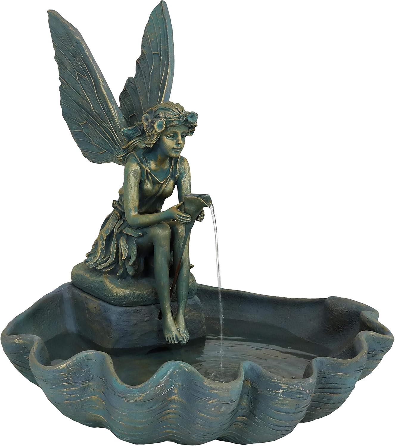 Sunnydaze 30"H Electric Fiberglass Fairy Shell Outdoor Water Fountain