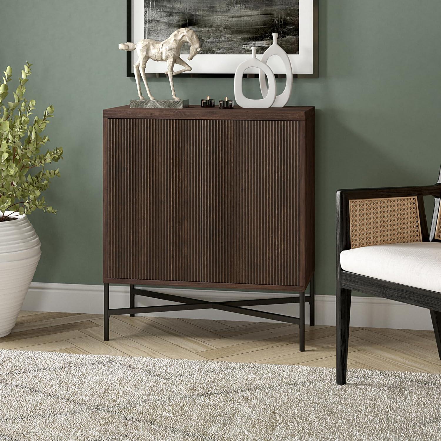 Alder Brown Modern X-Base Accent Cabinet with Adjustable Shelving