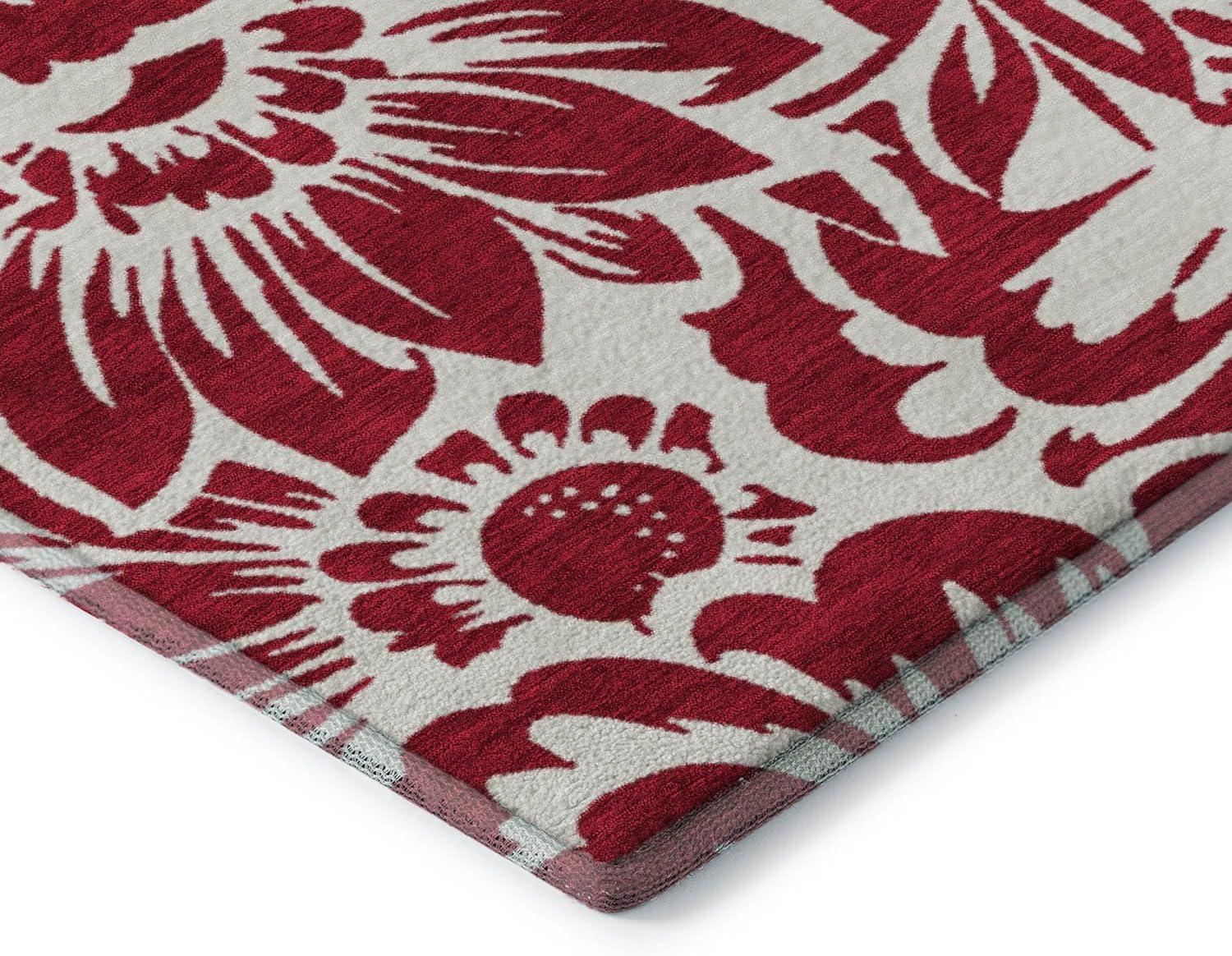 Burgundy Floral Rectangular Washable Synthetic Rug 3' x 5'