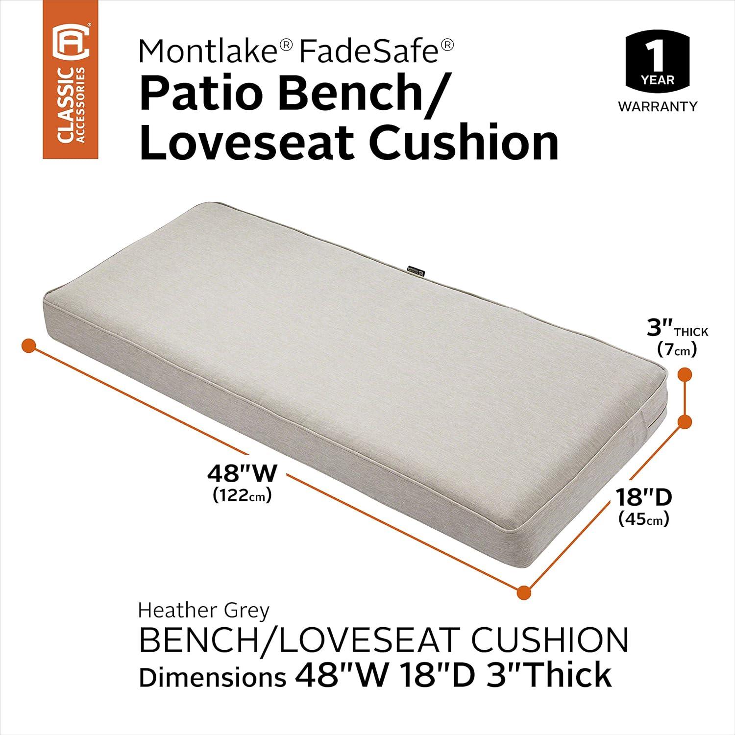 Classic Accessories Montlake FadeSafe Water-Resistant Patio Bench/Settee Cushion, 48 x 18 x 3 inch, Heather Grey