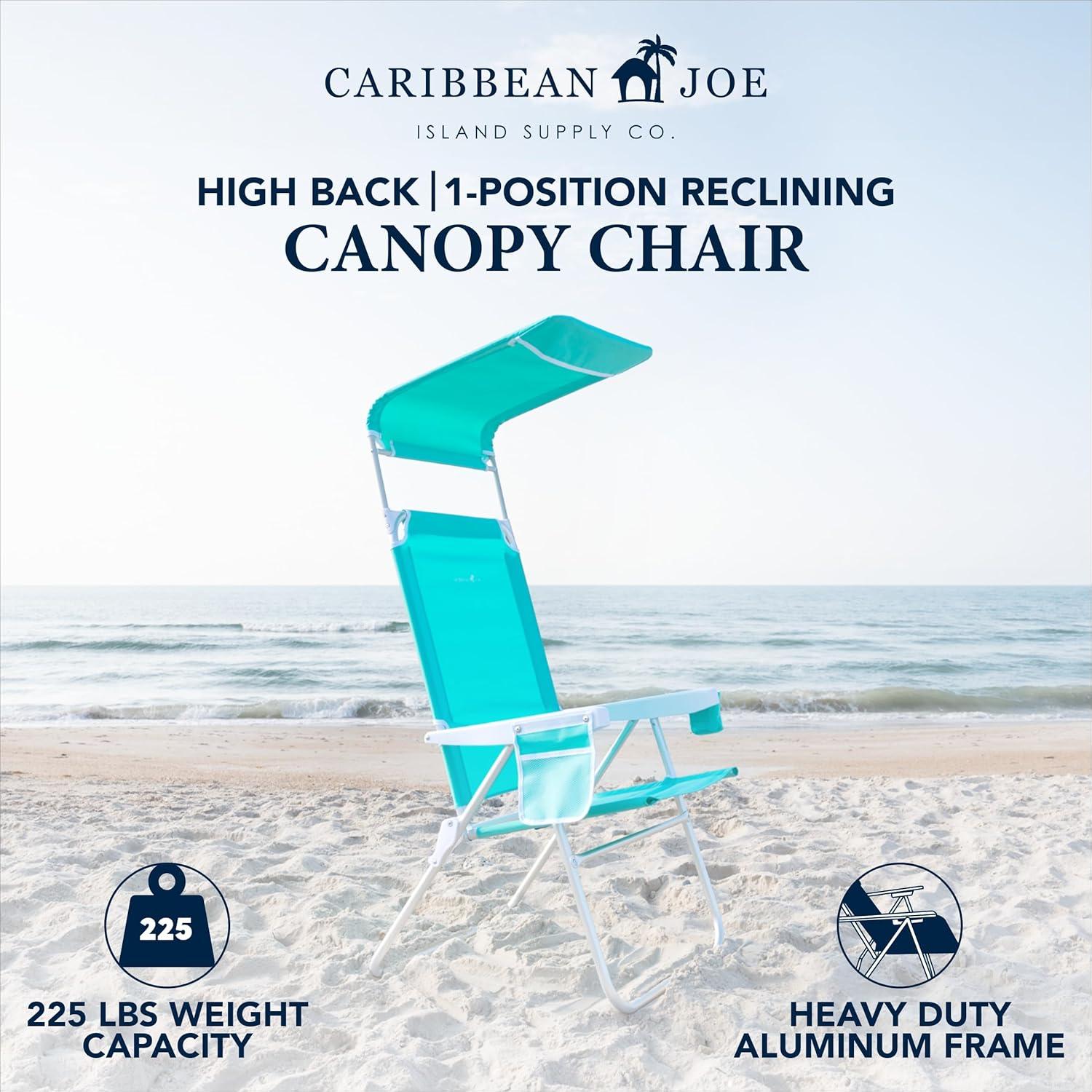 Caribbean Joe 4-Position Canopy Beach Chair with Cup Holder