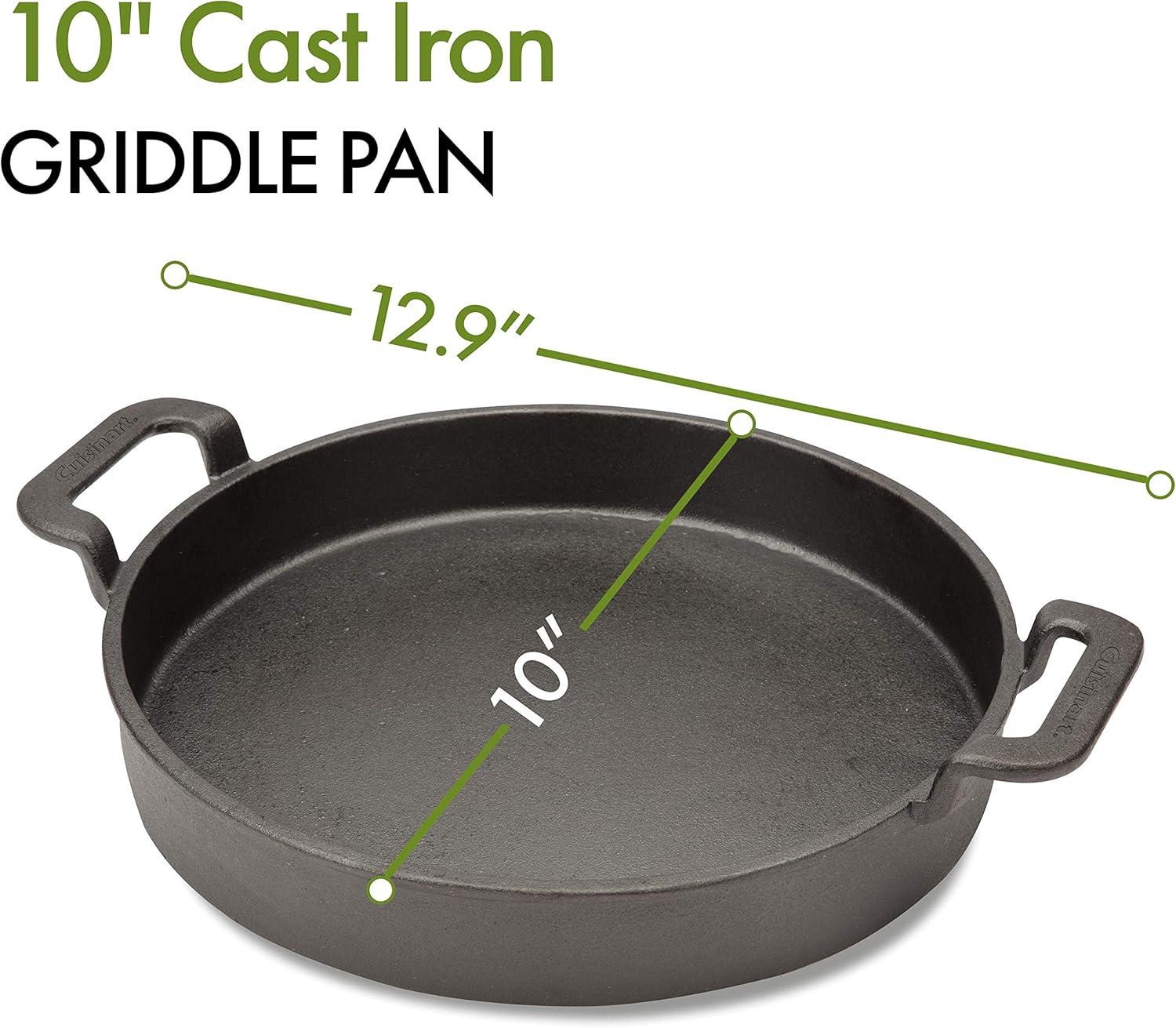 Cuisinart 10-In. Cast Iron Griddle Pan for Grill, Campfire, Stovetop, or Oven