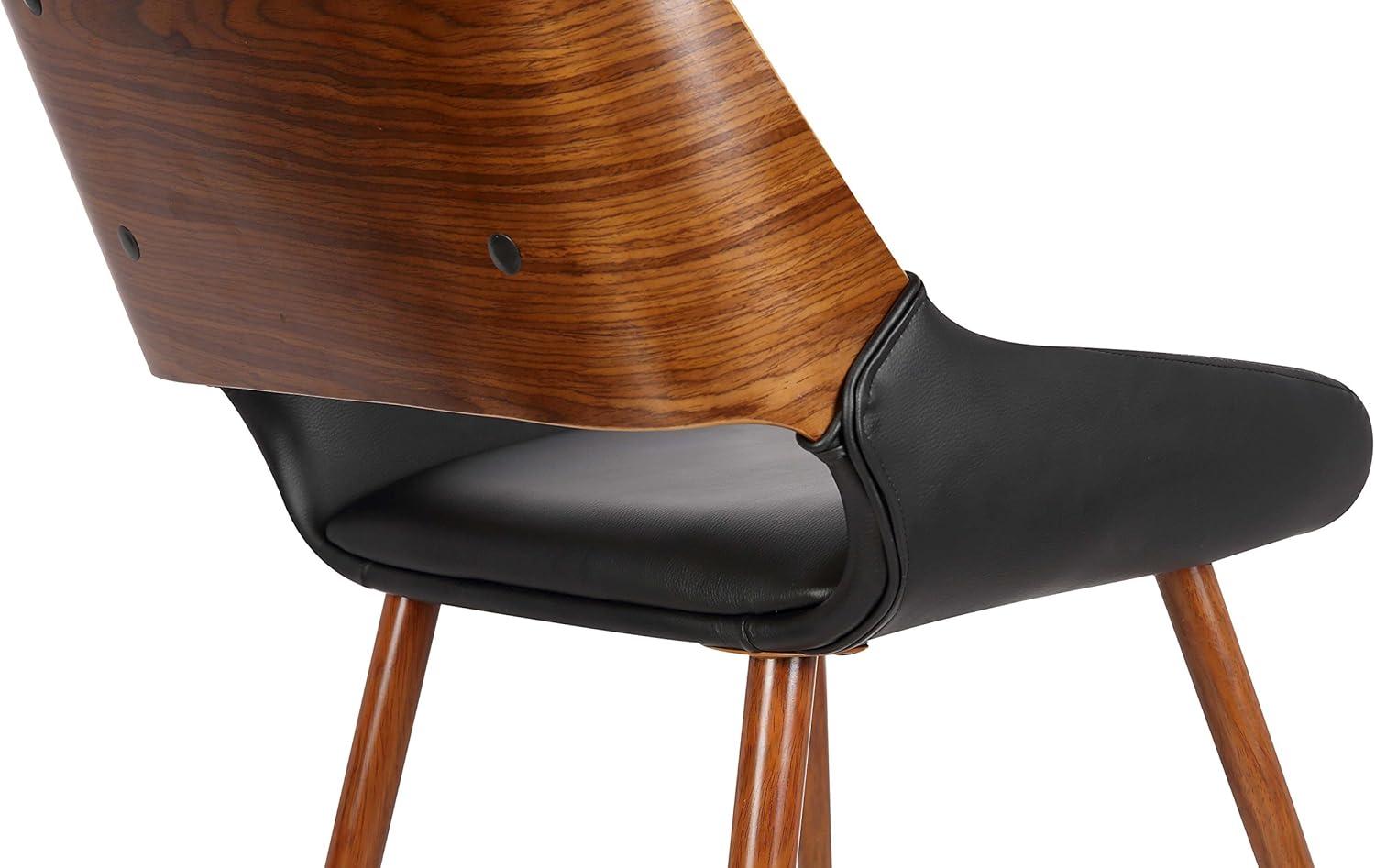 Armen Living Panda Modern Leather Dining Chair in Walnut Wood and Black