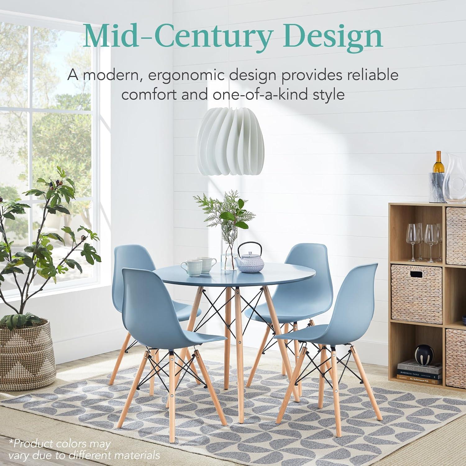 Blue and Oak Mid-Century Modern 5-Piece Dining Set with Beech Wood Legs