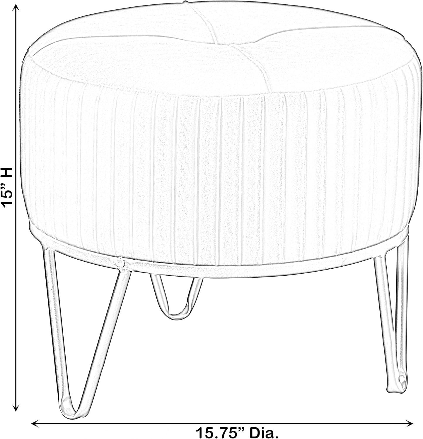 Fabulaxe Round Velvet Ottoman Stool Raised with Hairpin Gold Base, Cream, Small