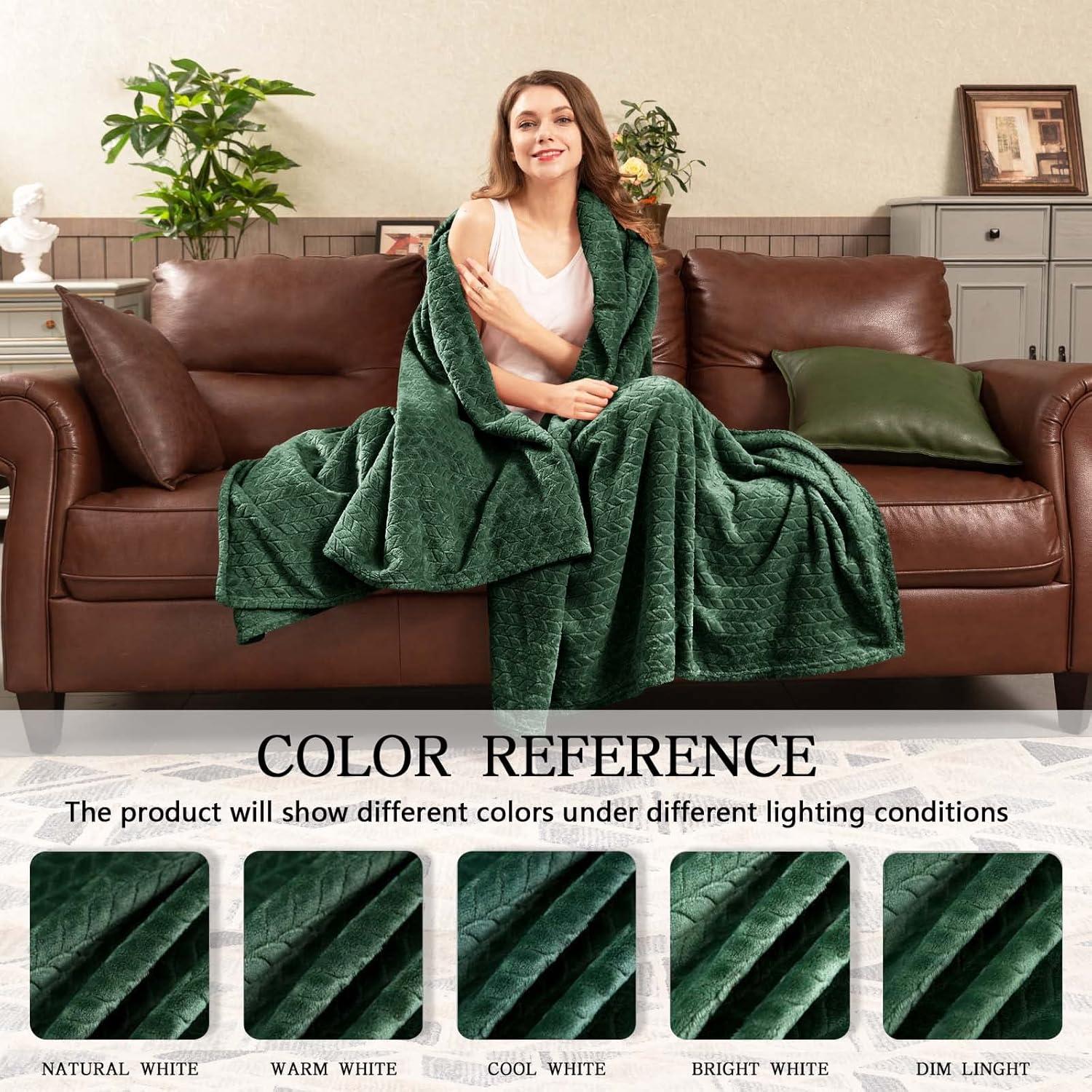 Fleece Throw Blankets, Super Soft Flannel Cozy Blankets for Adults, Washable Lightweight Blanket for Couch Sofa Bed Office, Warm Plush Blankets for All Season (50"×60", Green)