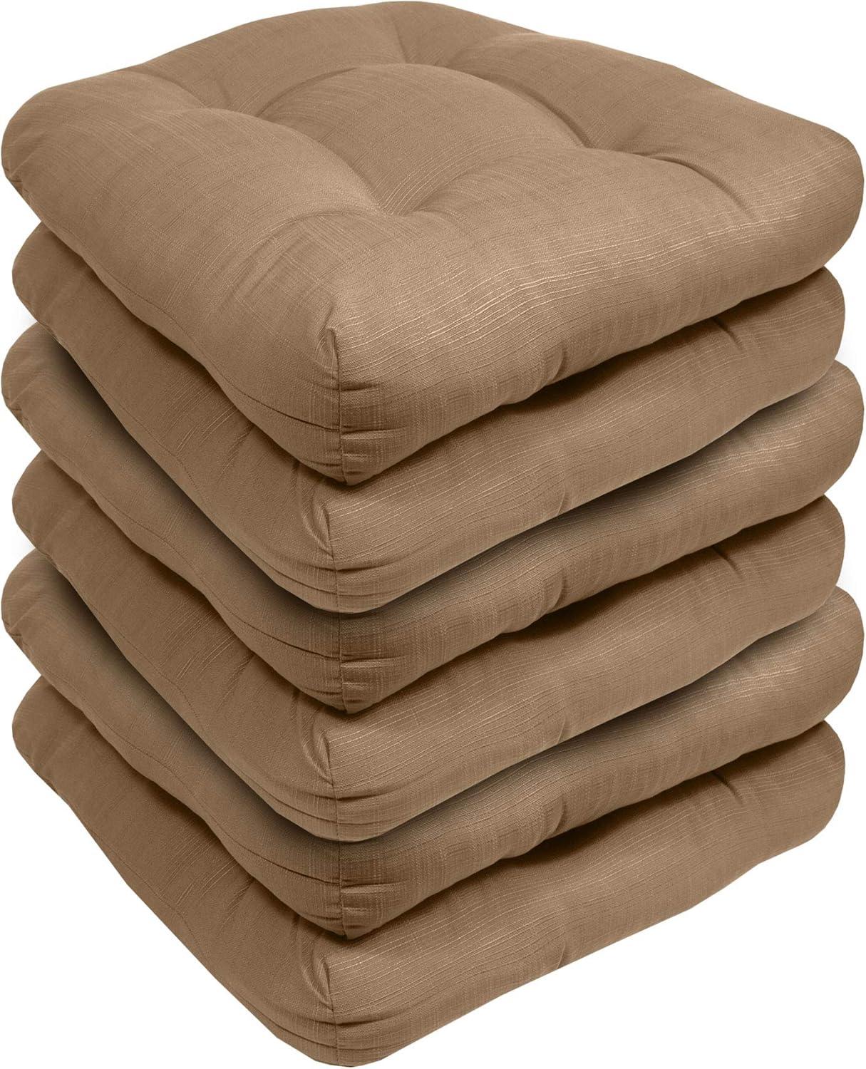 Marina Decoration Premium Thick Patio Pad Tufted 19 x 19 x 4" Solid Outdoor Chair Seat Cushions, 6 Pack