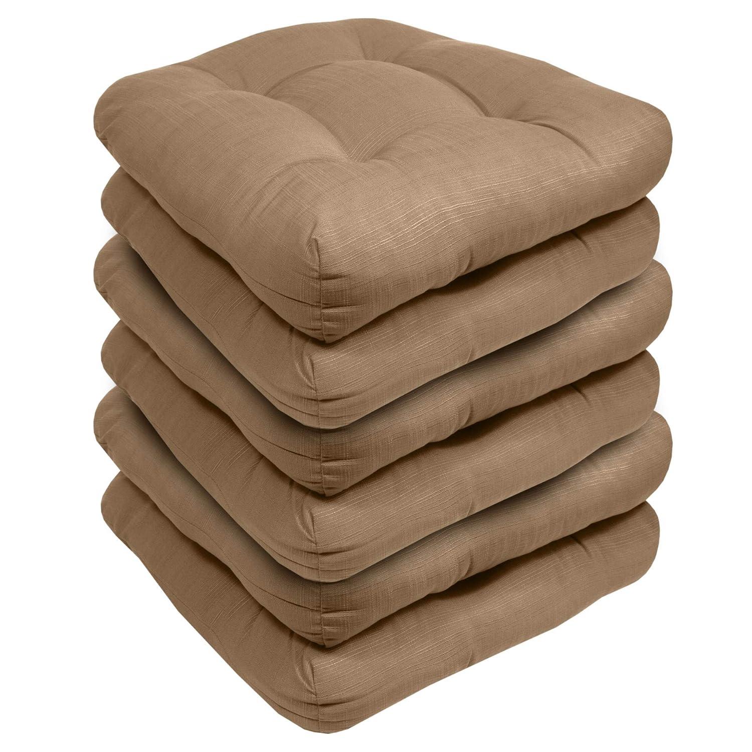 Marina Decoration Premium Thick Patio Pad Tufted 19 x 19 x 4" Solid Outdoor Chair Seat Cushions, 6 Pack