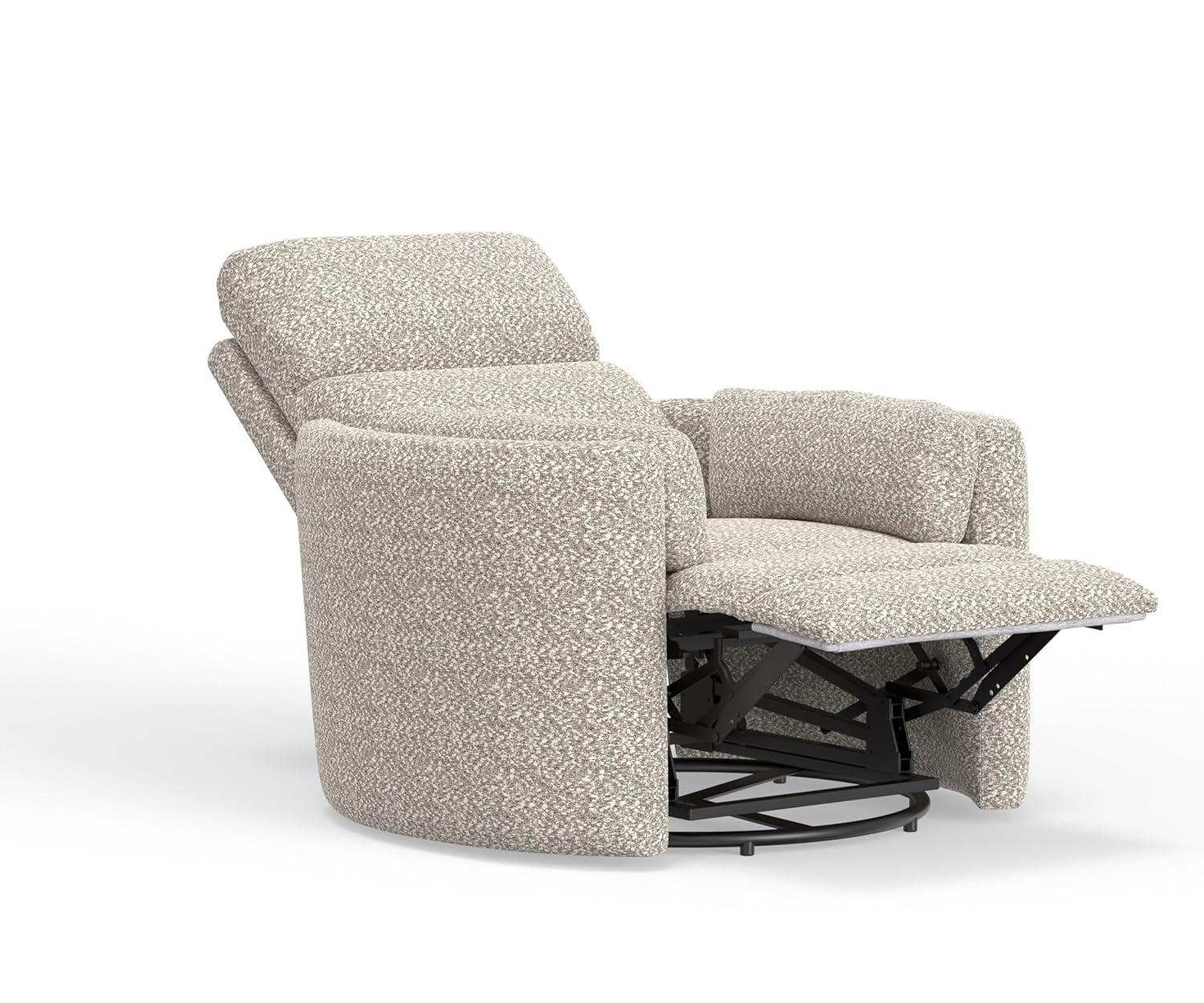 White Contemporary Swivel Recliner with Wood Accents