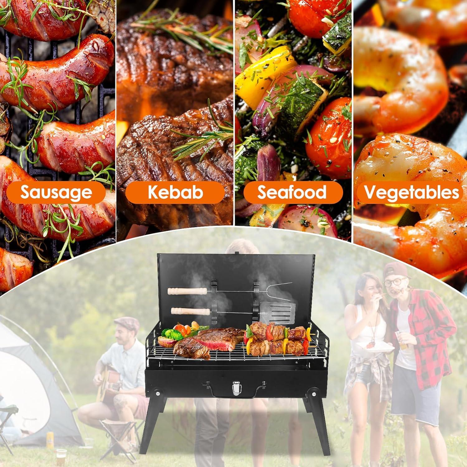 Portable Black Iron Tabletop Charcoal Grill with Lid