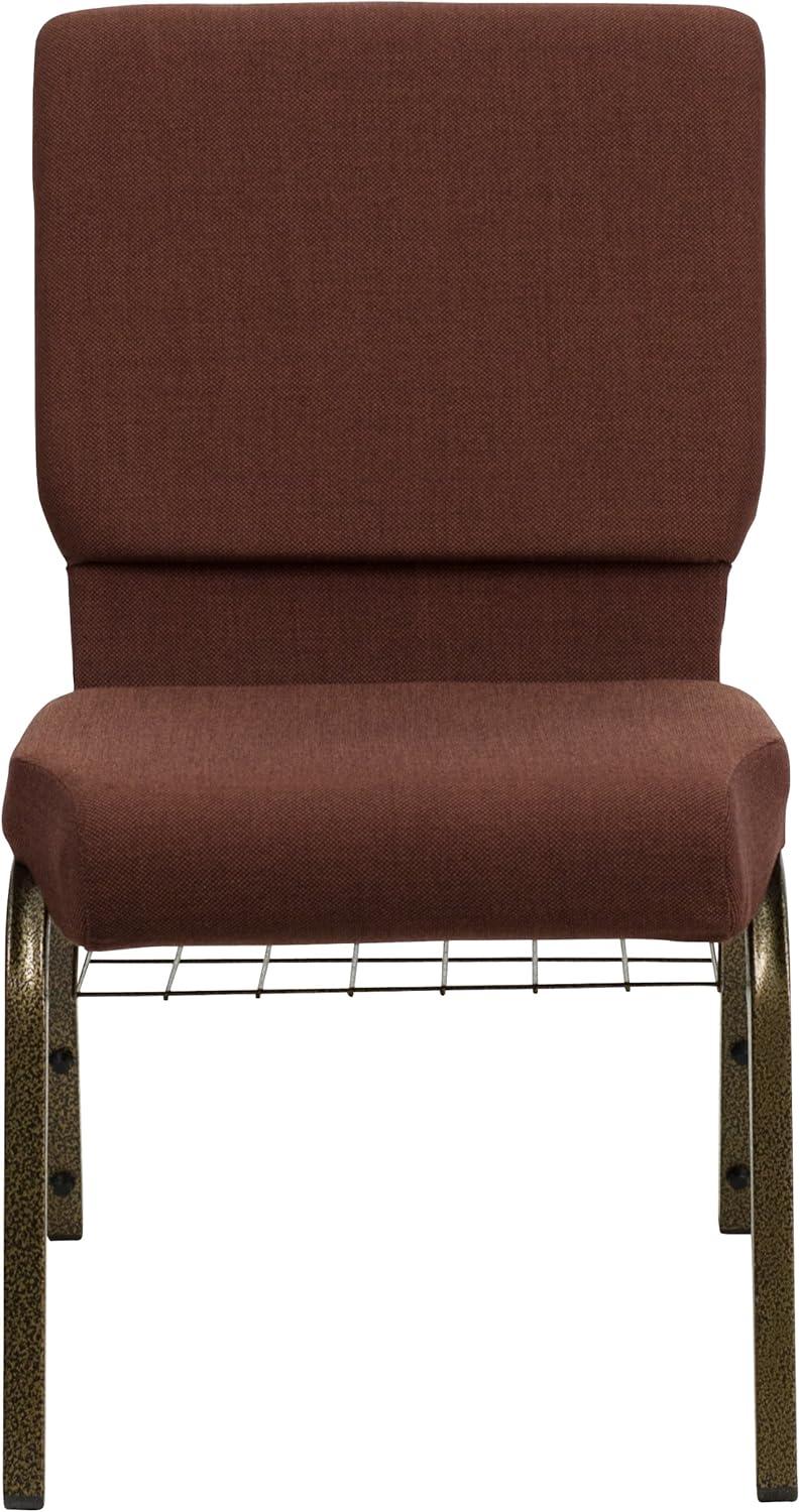 Flash Furniture HERCULES Series 18.5''W Church Chair in Brown Fabric with Cup Book Rack - Gold Vein Frame